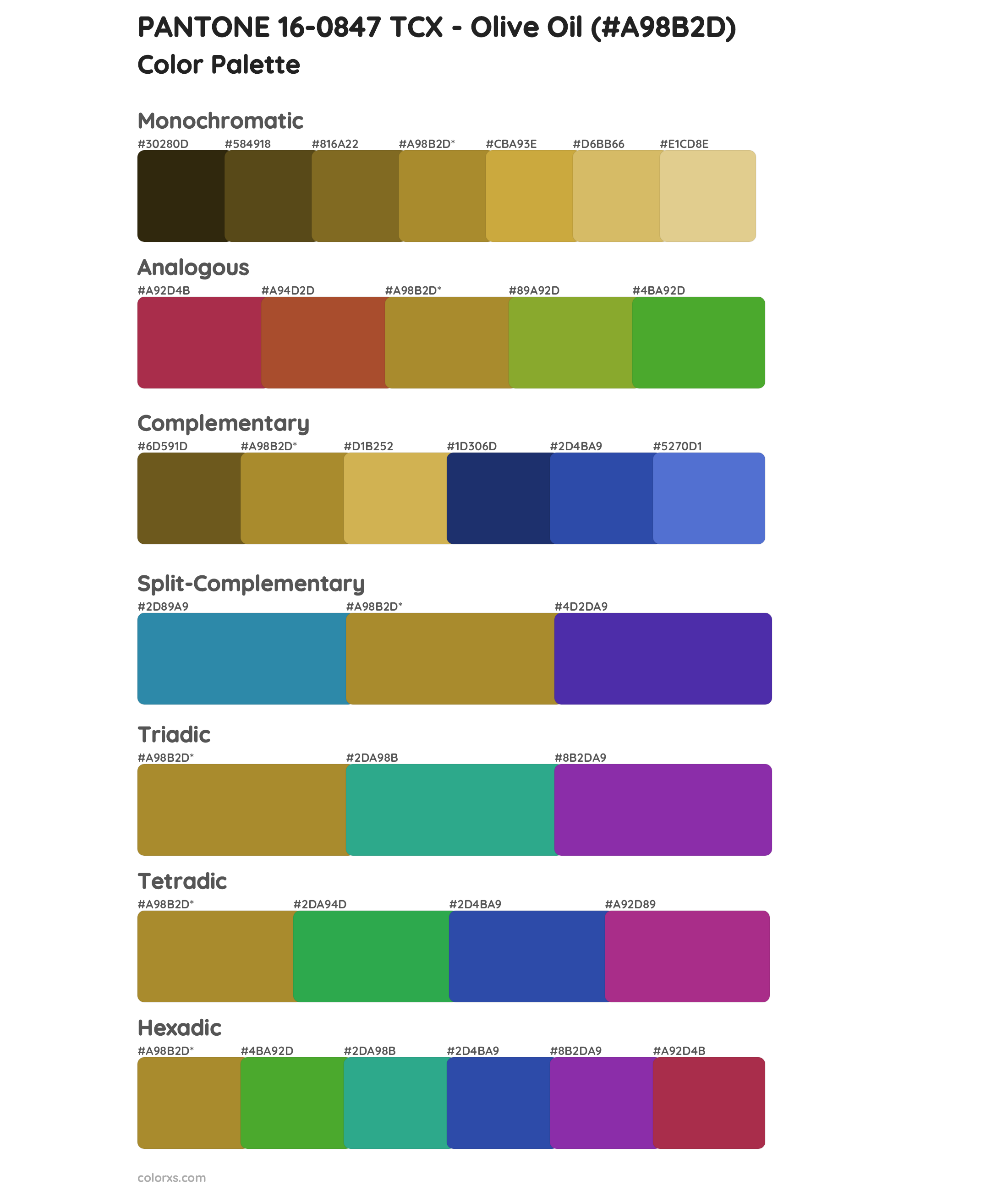 PANTONE 16-0847 TCX - Olive Oil Color Scheme Palettes