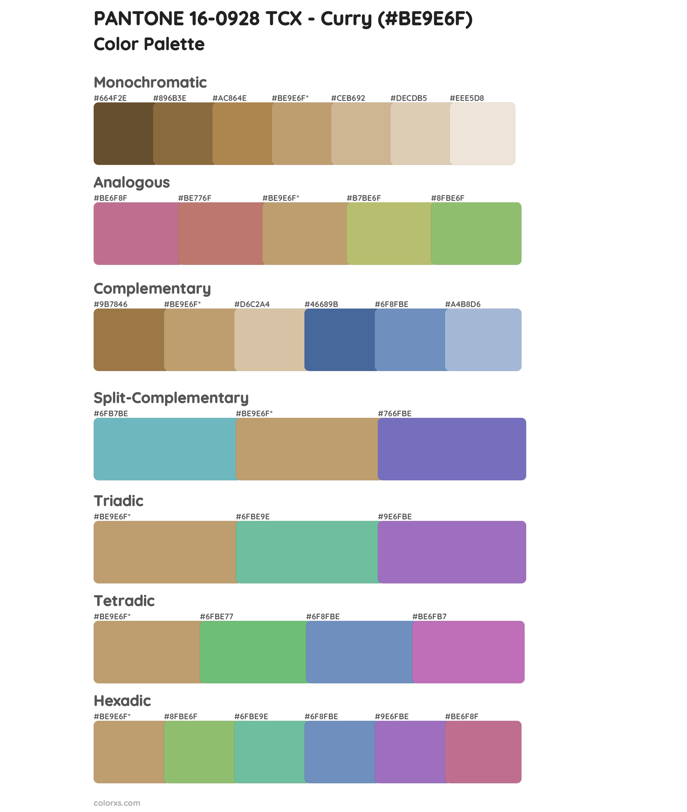 PANTONE 16-0928 TCX - Curry Color Scheme Palettes