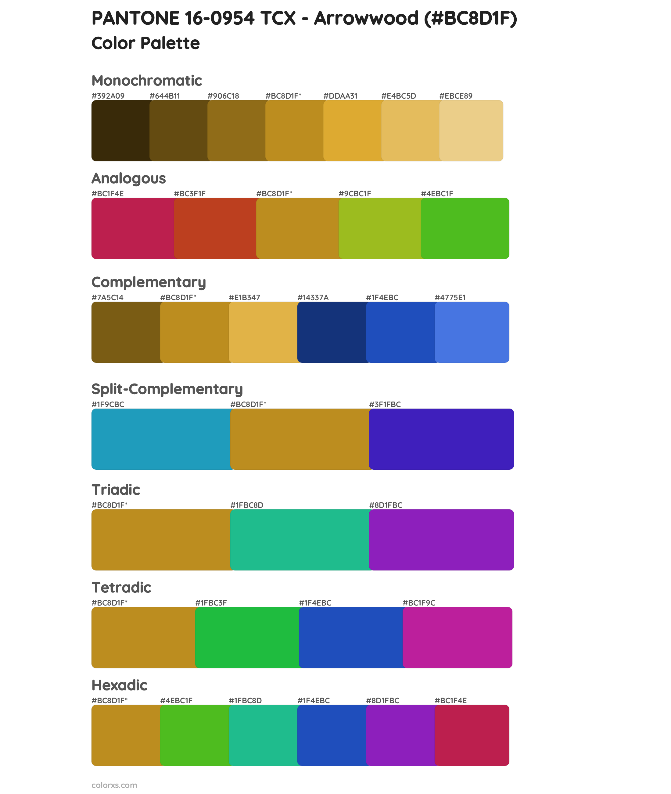 PANTONE 16-0954 TCX - Arrowwood Color Scheme Palettes