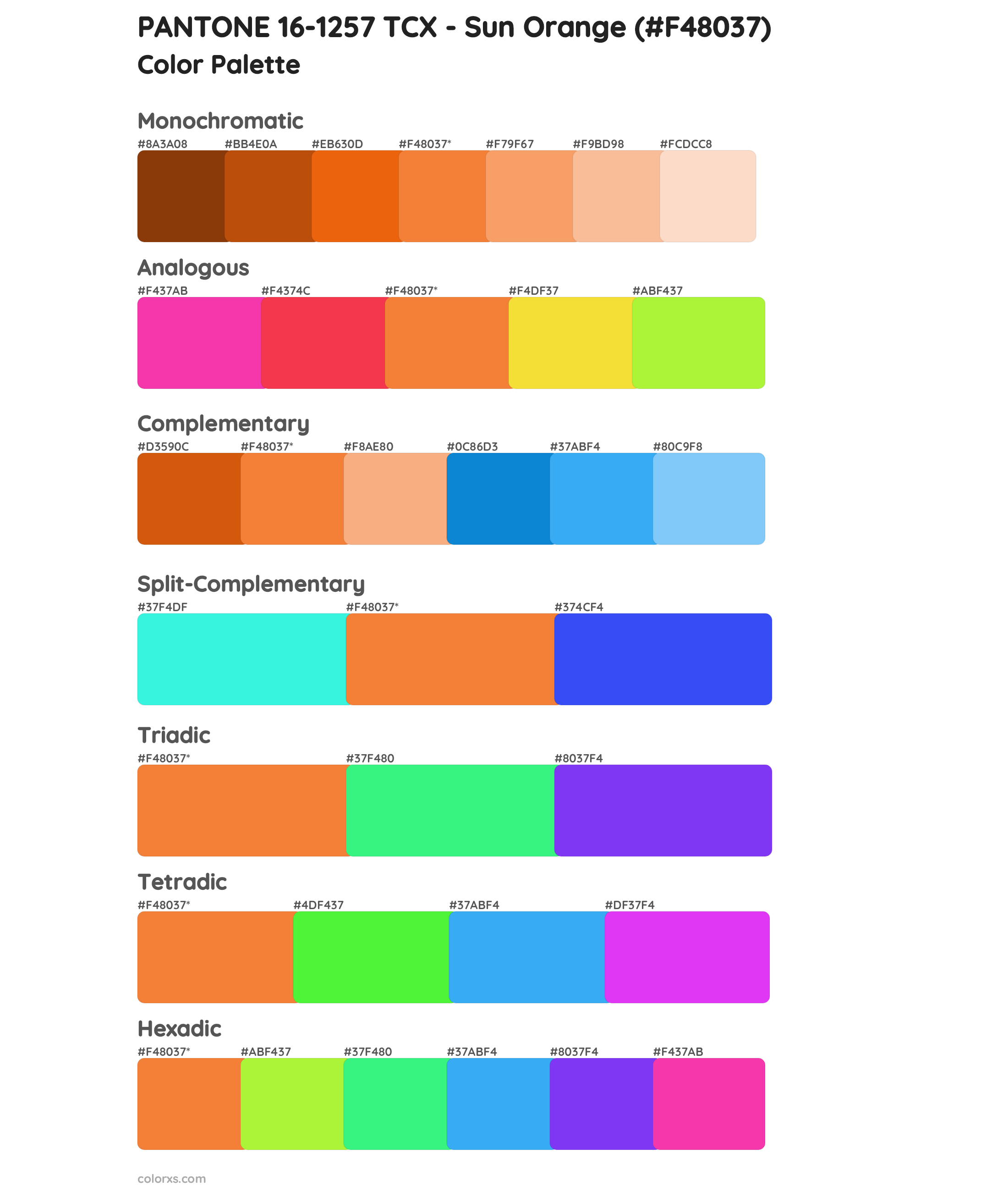 PANTONE 16-1257 TCX - Sun Orange Color Scheme Palettes