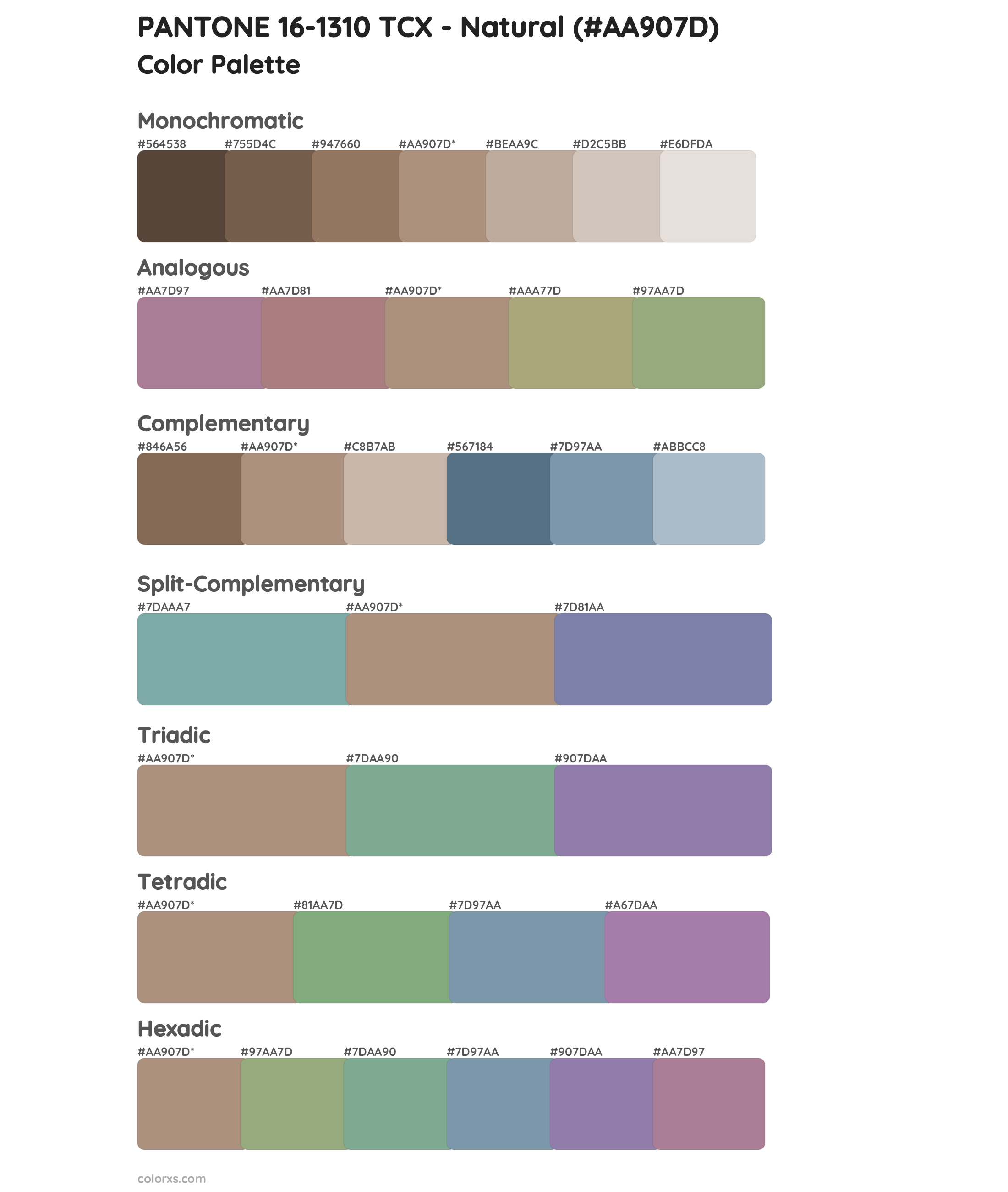 PANTONE 16-1310 TCX - Natural color palettes - colorxs.com