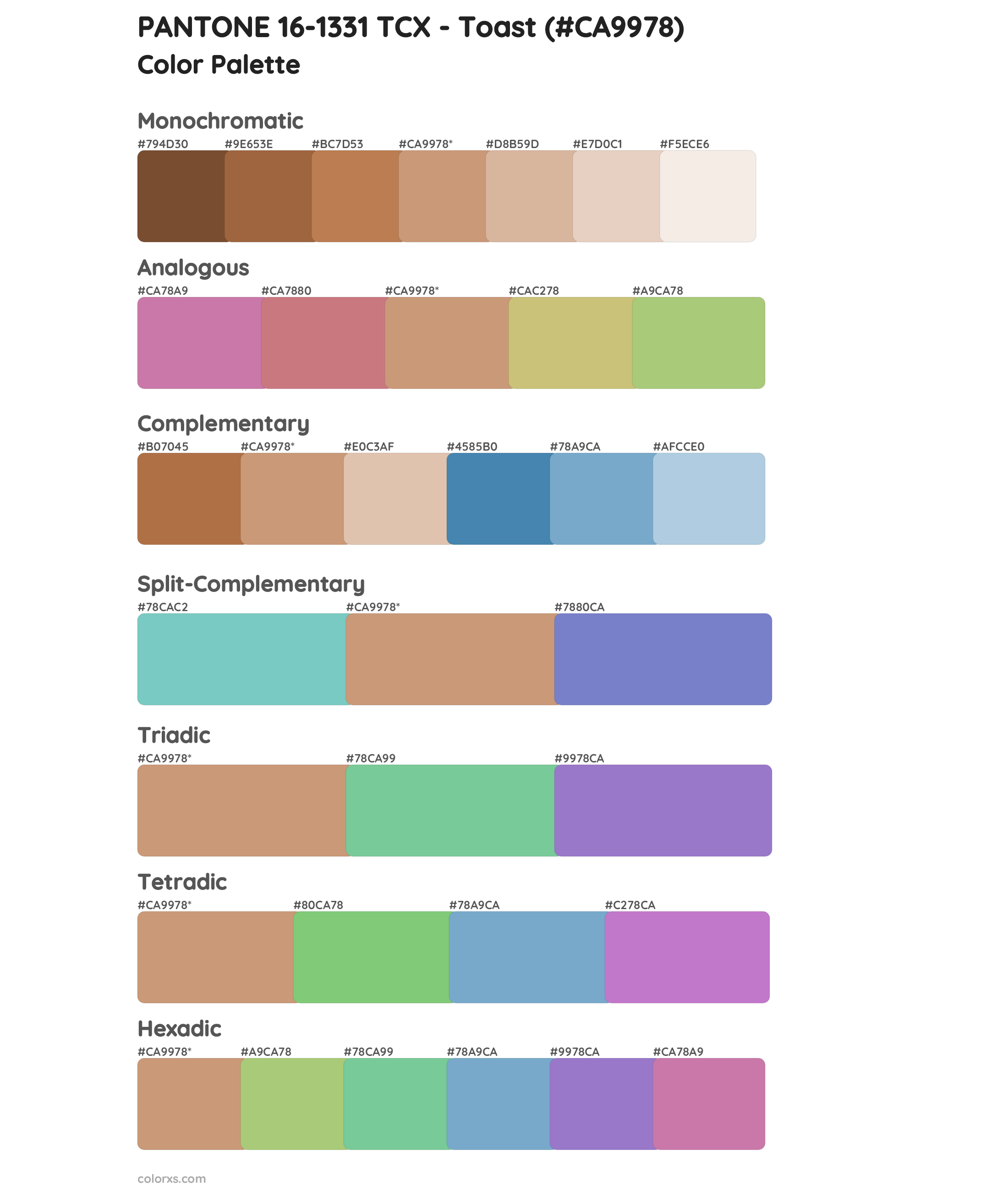 PANTONE 16-1331 TCX - Toast Color Scheme Palettes