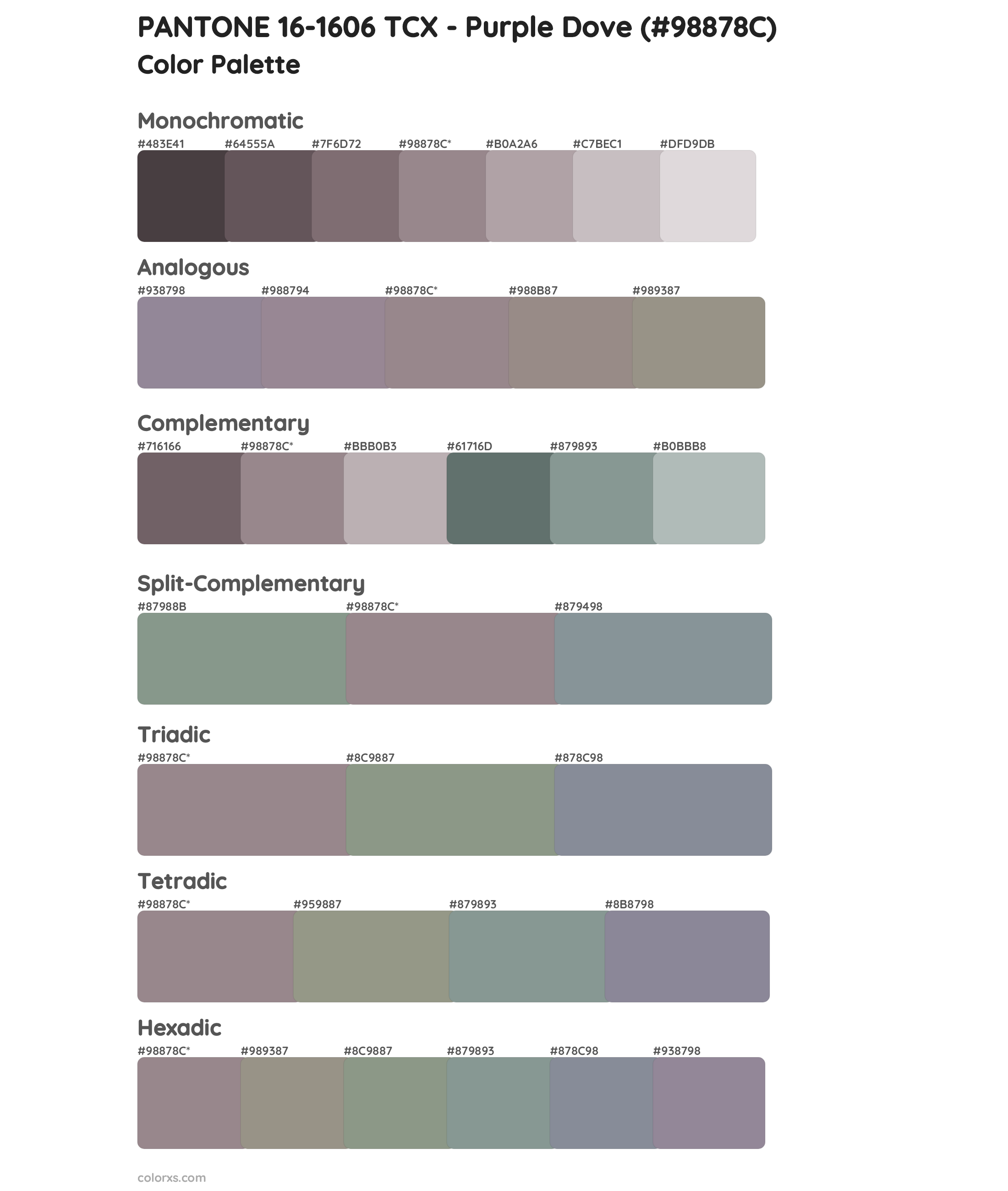 PANTONE 16-1606 TCX - Purple Dove Color Scheme Palettes