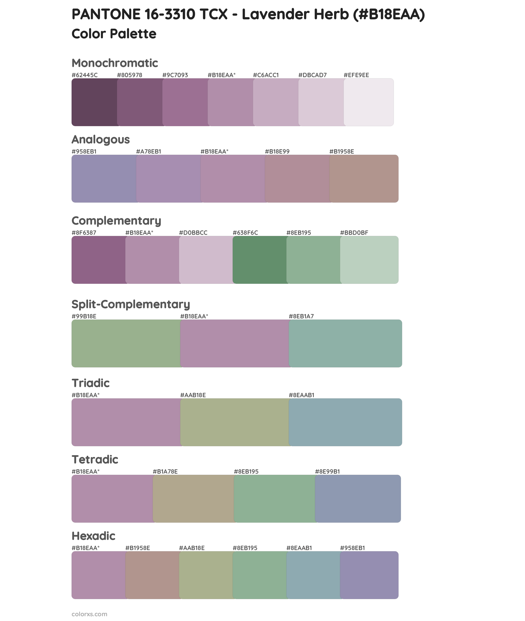 PANTONE 16-3310 TCX - Lavender Herb Color Scheme Palettes