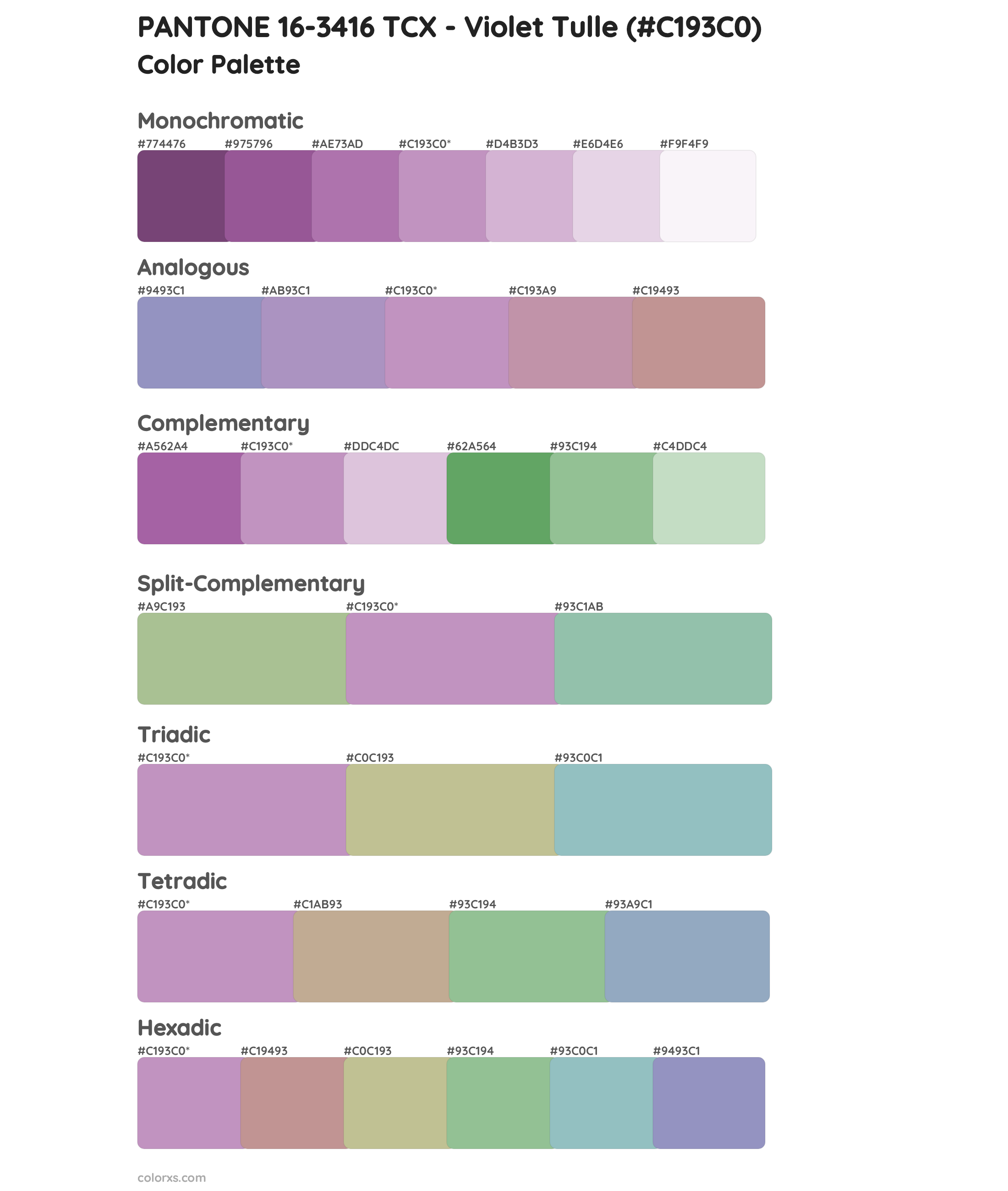 PANTONE 16-3416 TCX - Violet Tulle Color Scheme Palettes