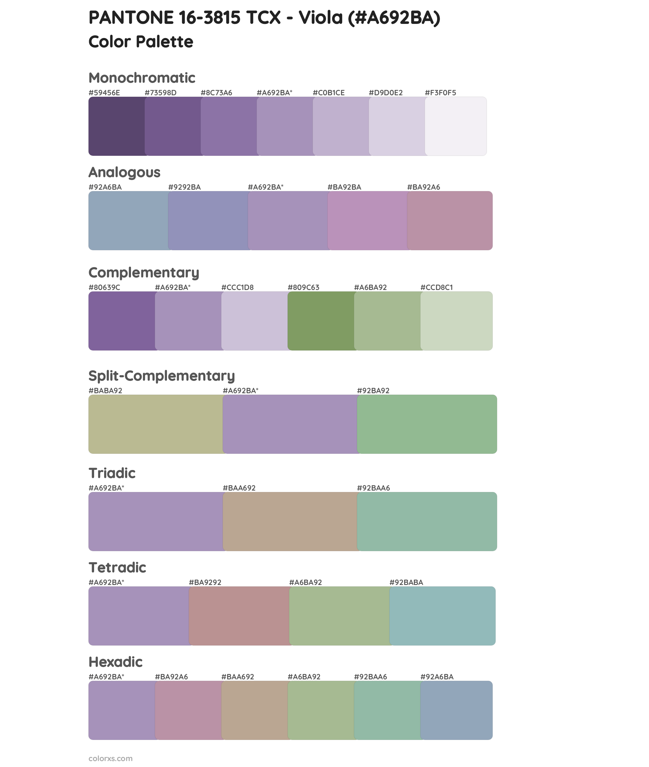 PANTONE 16-3815 TCX - Viola Color Scheme Palettes