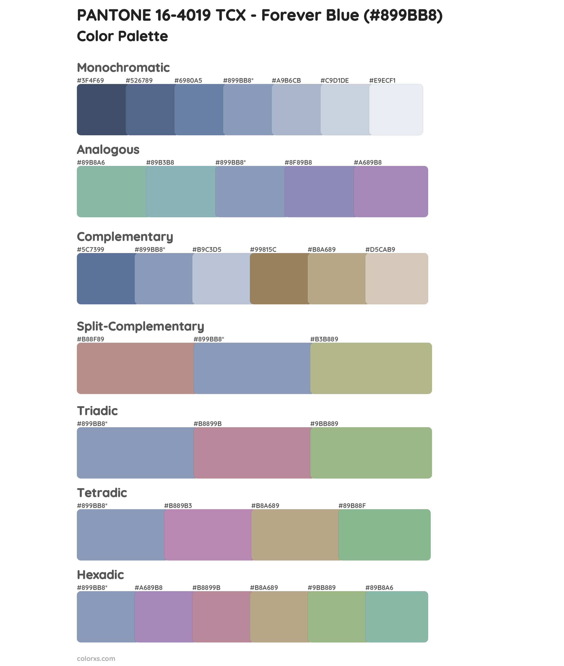 PANTONE 16-4019 TCX - Forever Blue Color Scheme Palettes