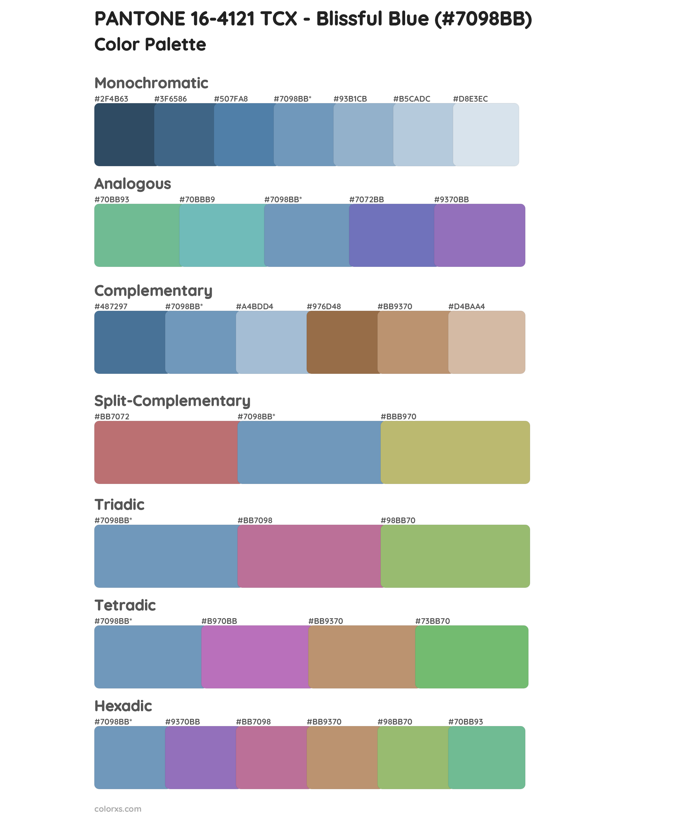 PANTONE 16-4121 TCX - Blissful Blue Color Scheme Palettes