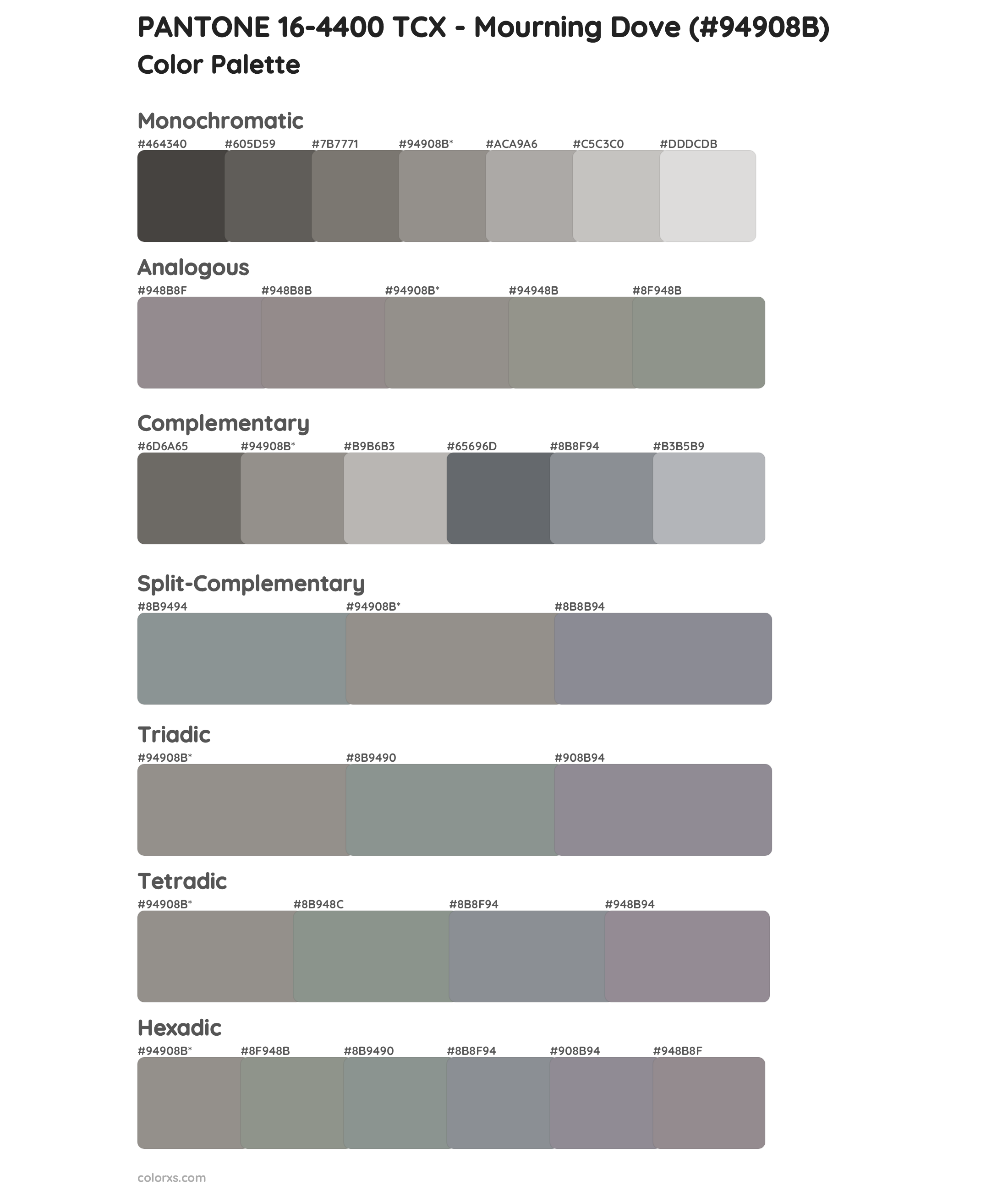 PANTONE 16-4400 TCX - Mourning Dove Color Scheme Palettes