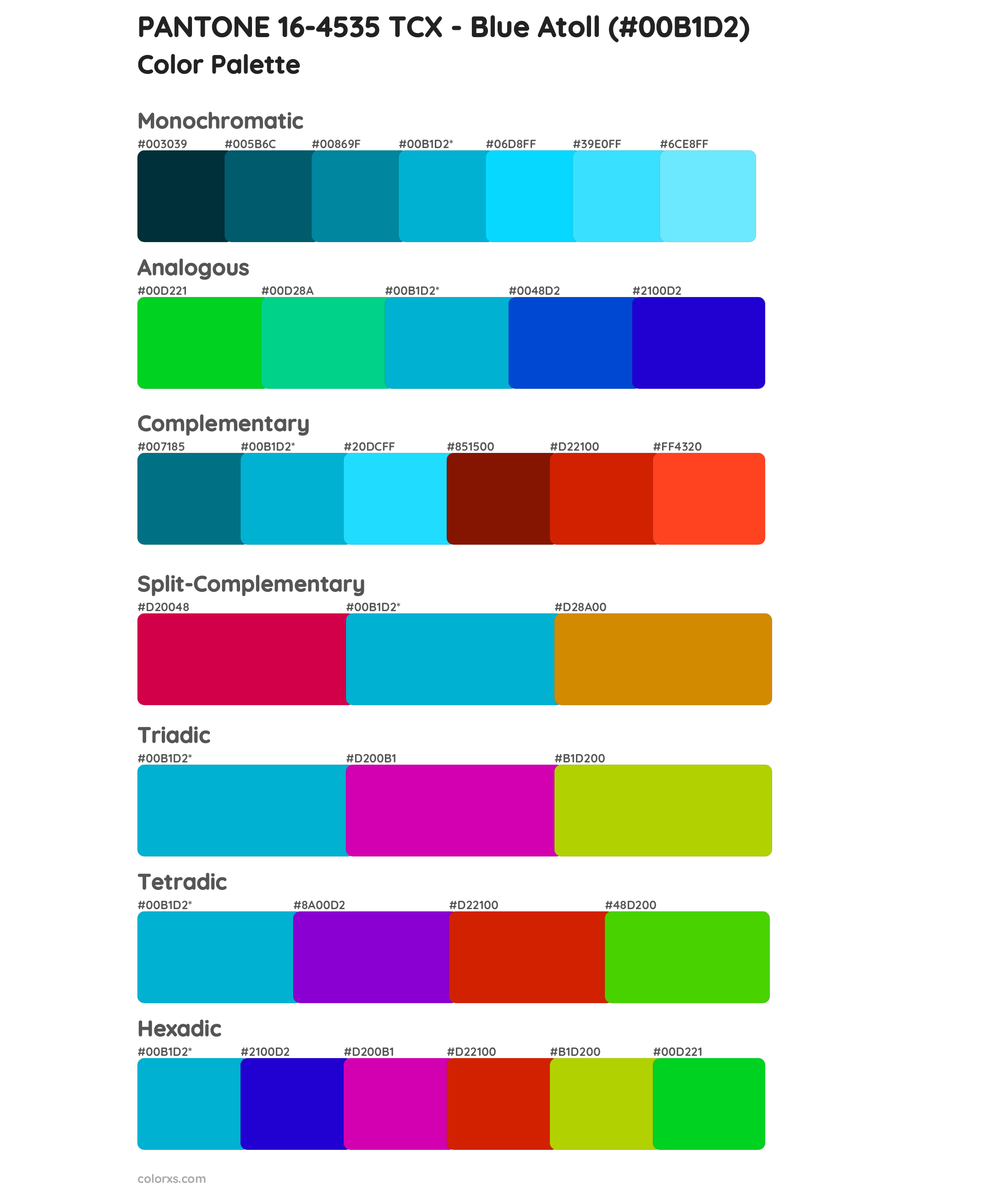 PANTONE 16-4535 TCX - Blue Atoll Color Scheme Palettes