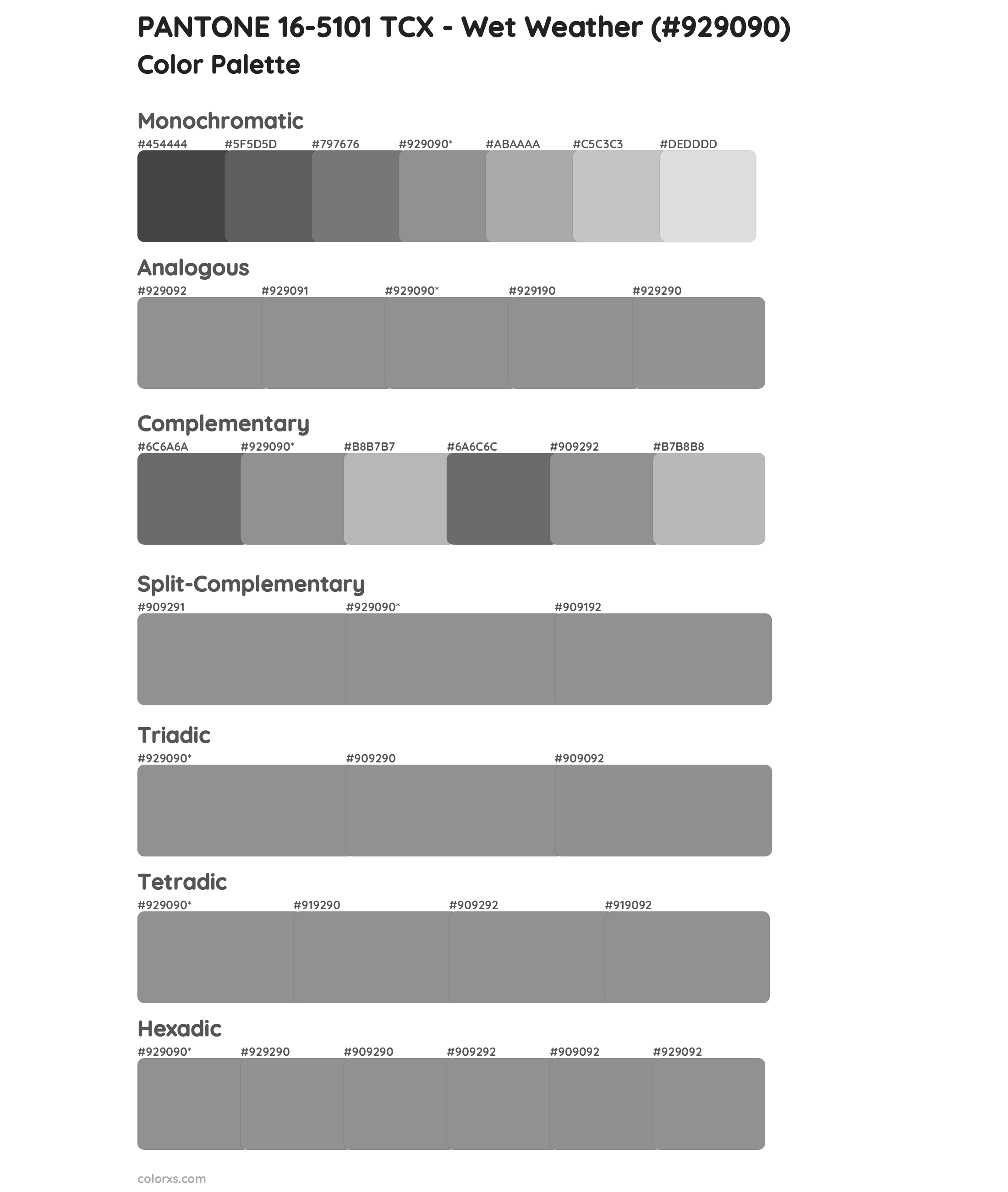 PANTONE 16-5101 TCX - Wet Weather Color Scheme Palettes