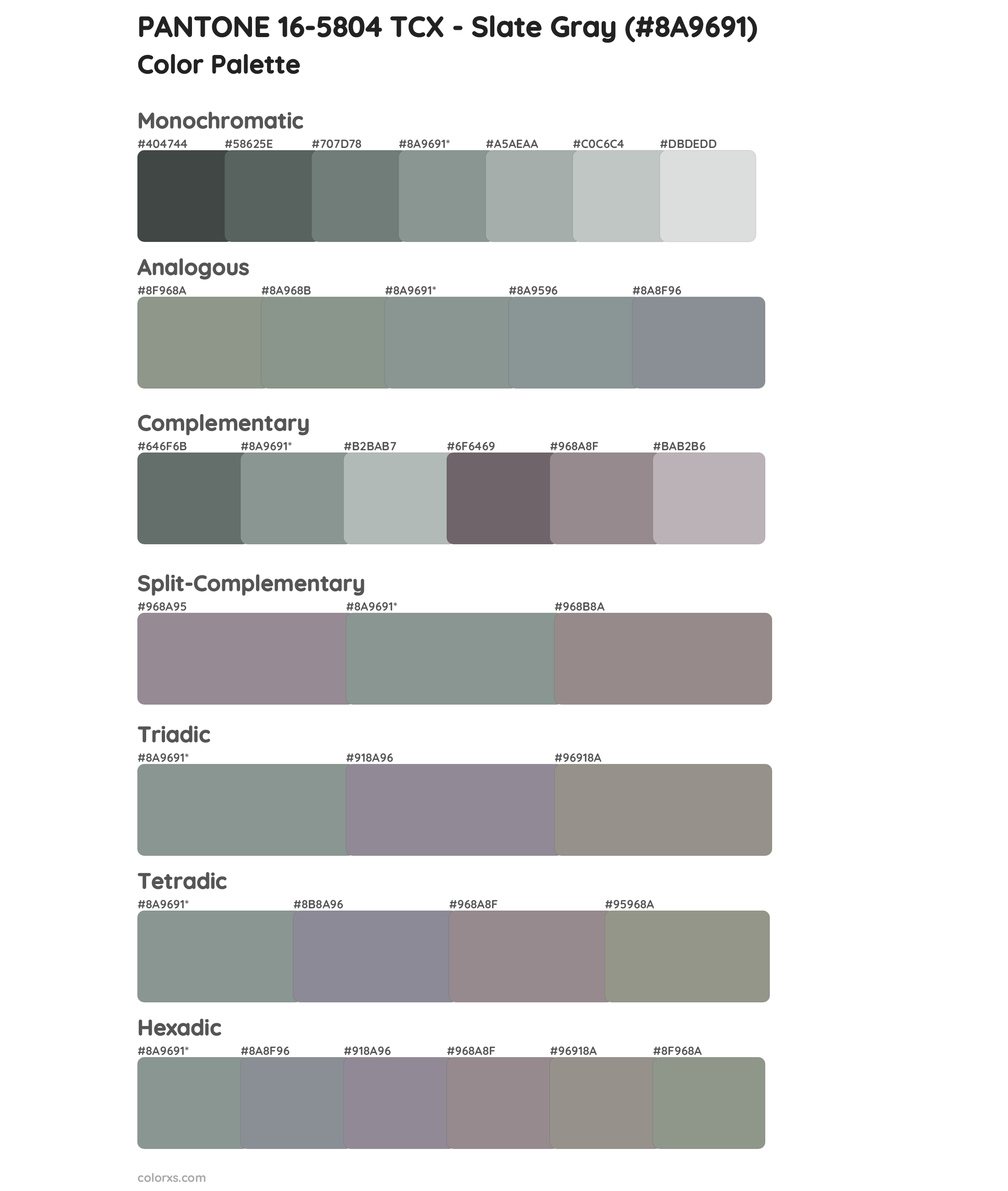 PANTONE 16-5804 TCX - Slate Gray Color Scheme Palettes