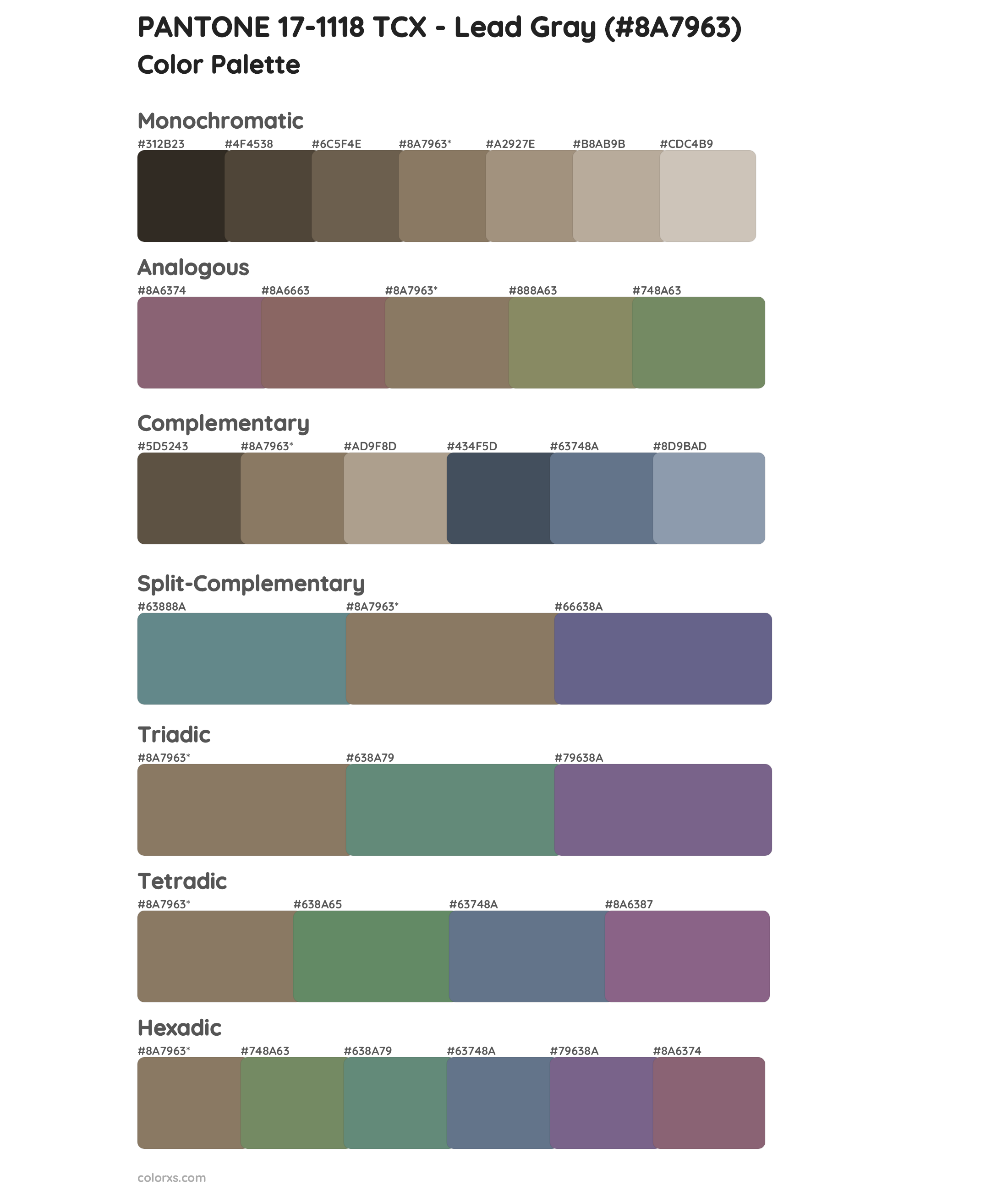 PANTONE 17-1118 TCX - Lead Gray Color Scheme Palettes