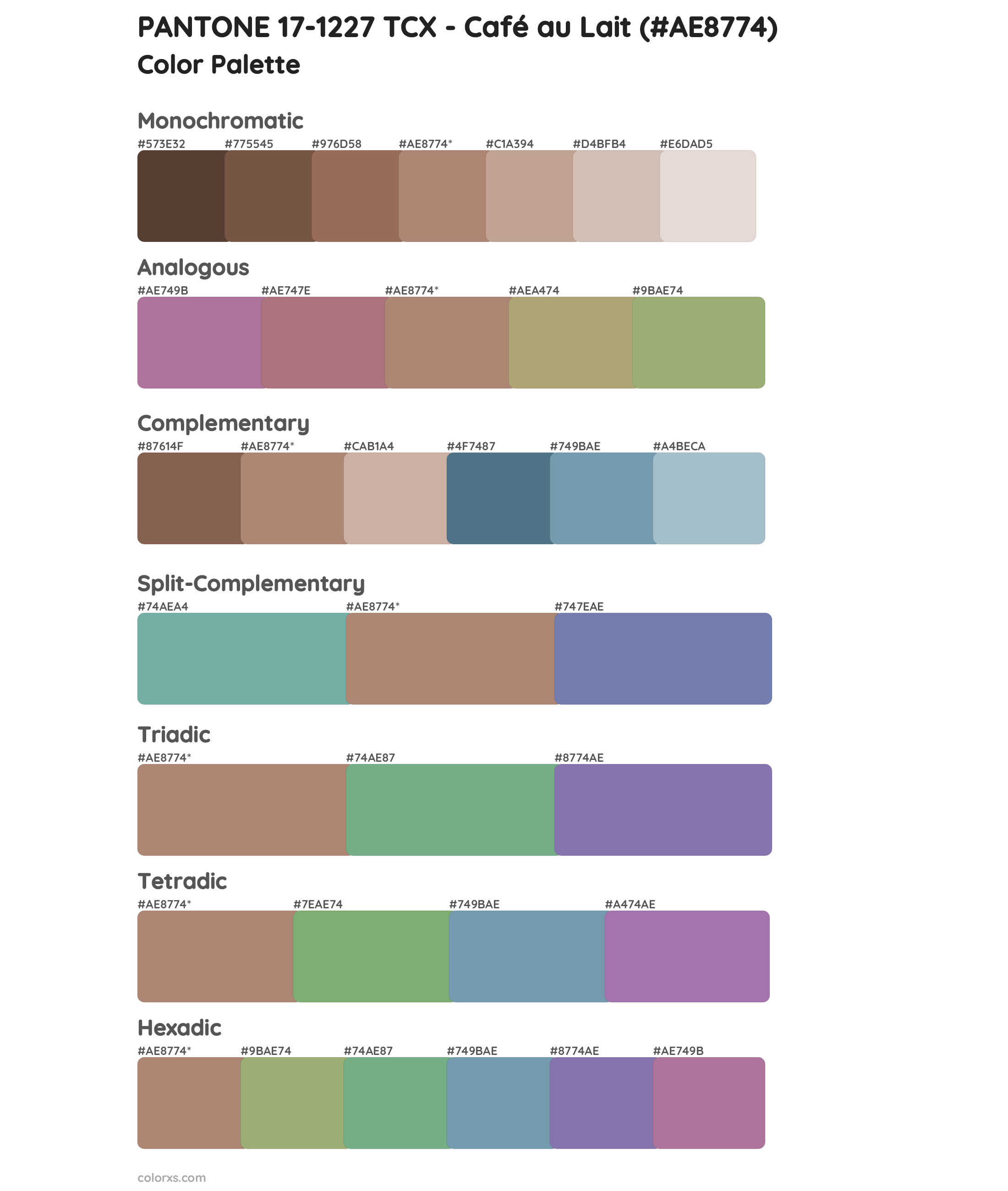 PANTONE 17-1227 TCX - Café au Lait Color Scheme Palettes