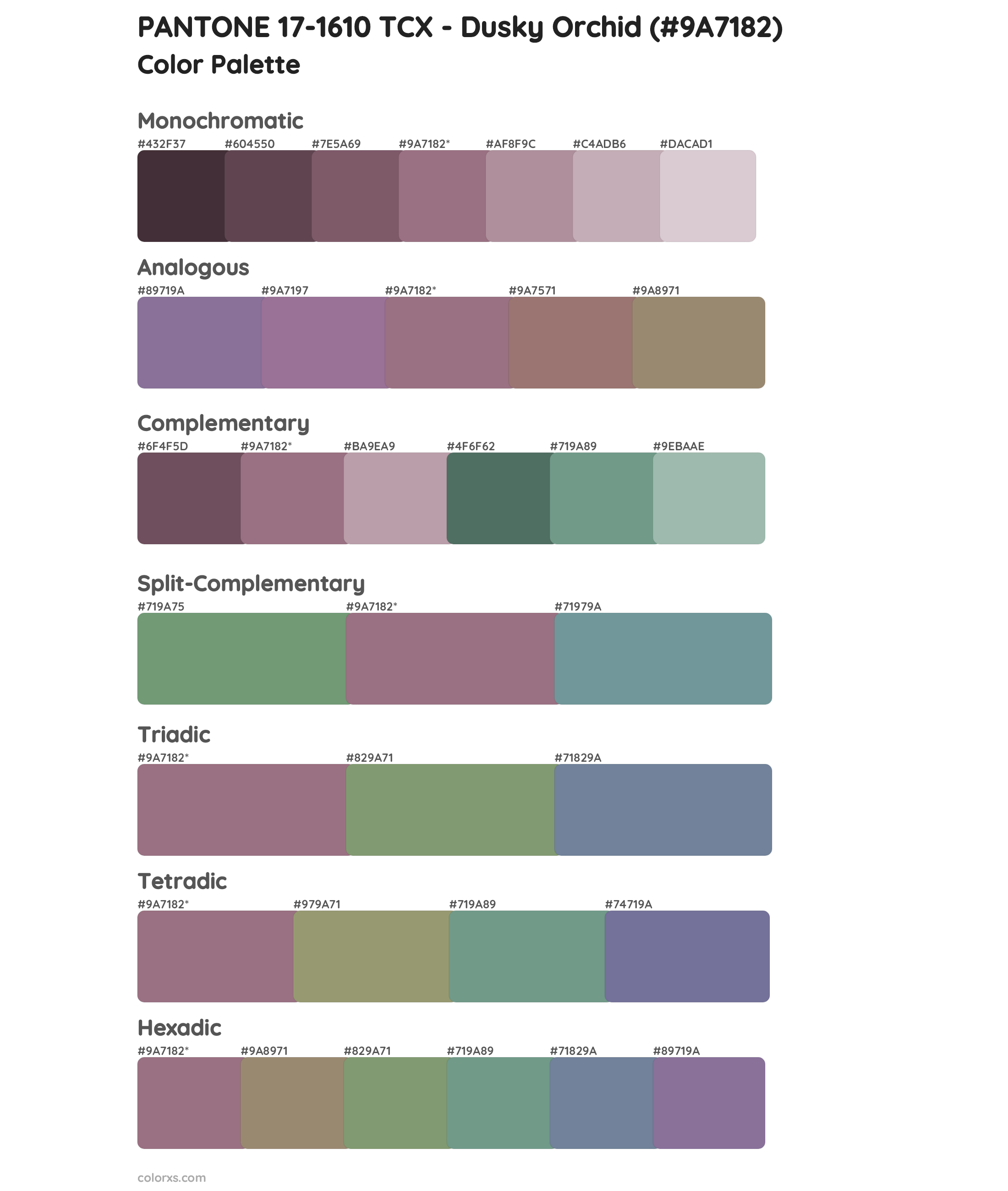 PANTONE 17-1610 TCX - Dusky Orchid Color Scheme Palettes