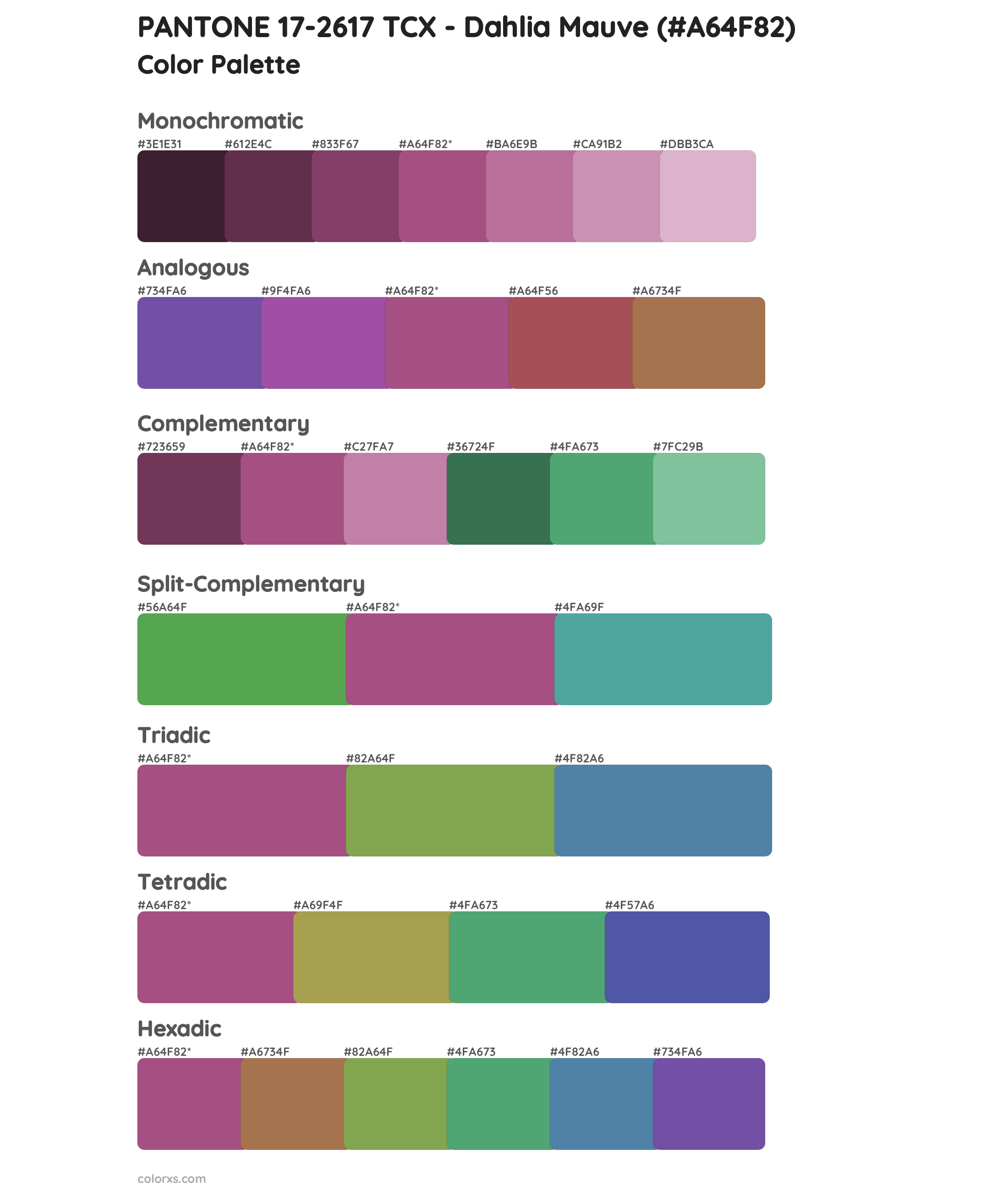 PANTONE 17-2617 TCX - Dahlia Mauve Color Scheme Palettes