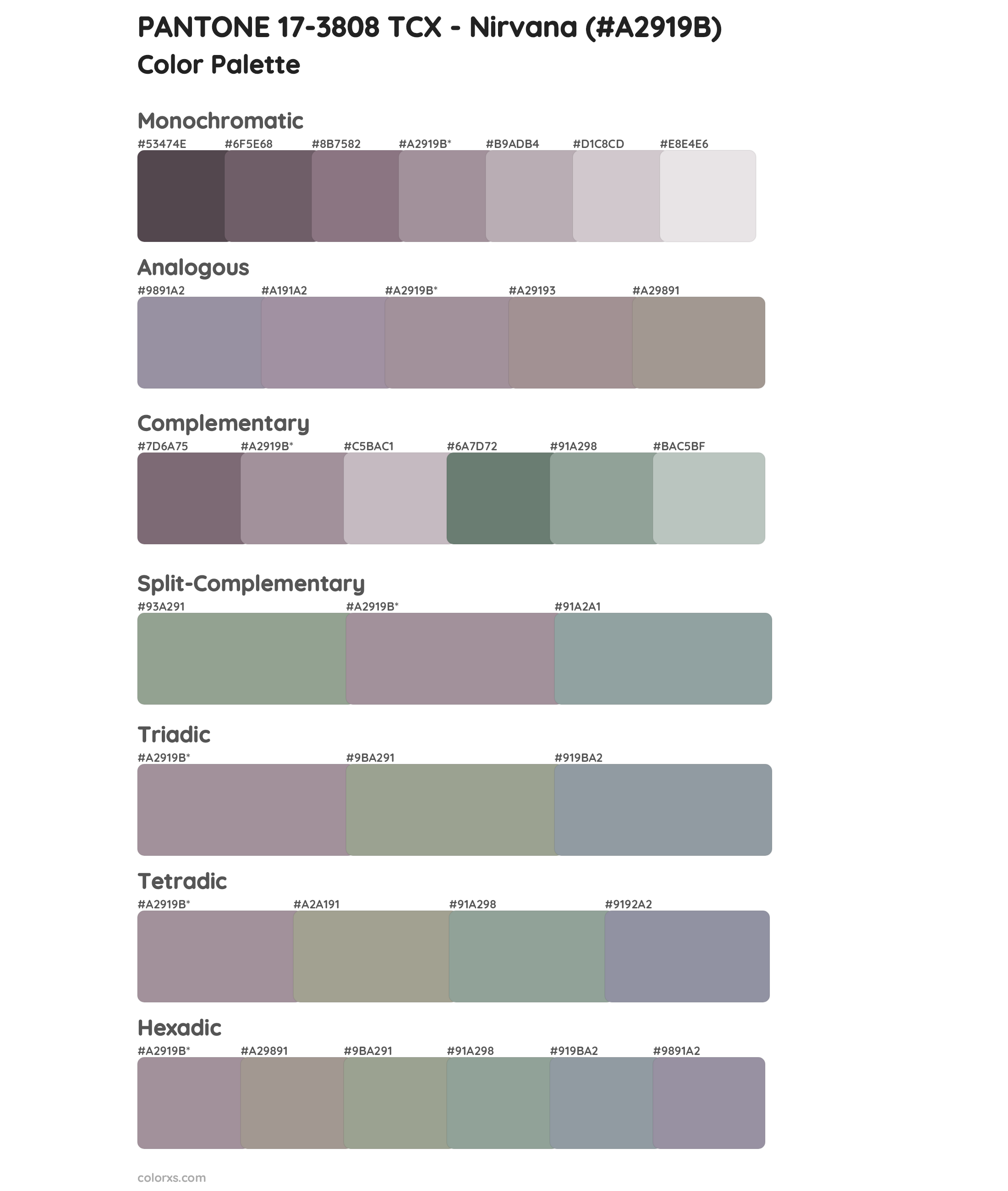 PANTONE 17-3808 TCX - Nirvana Color Scheme Palettes