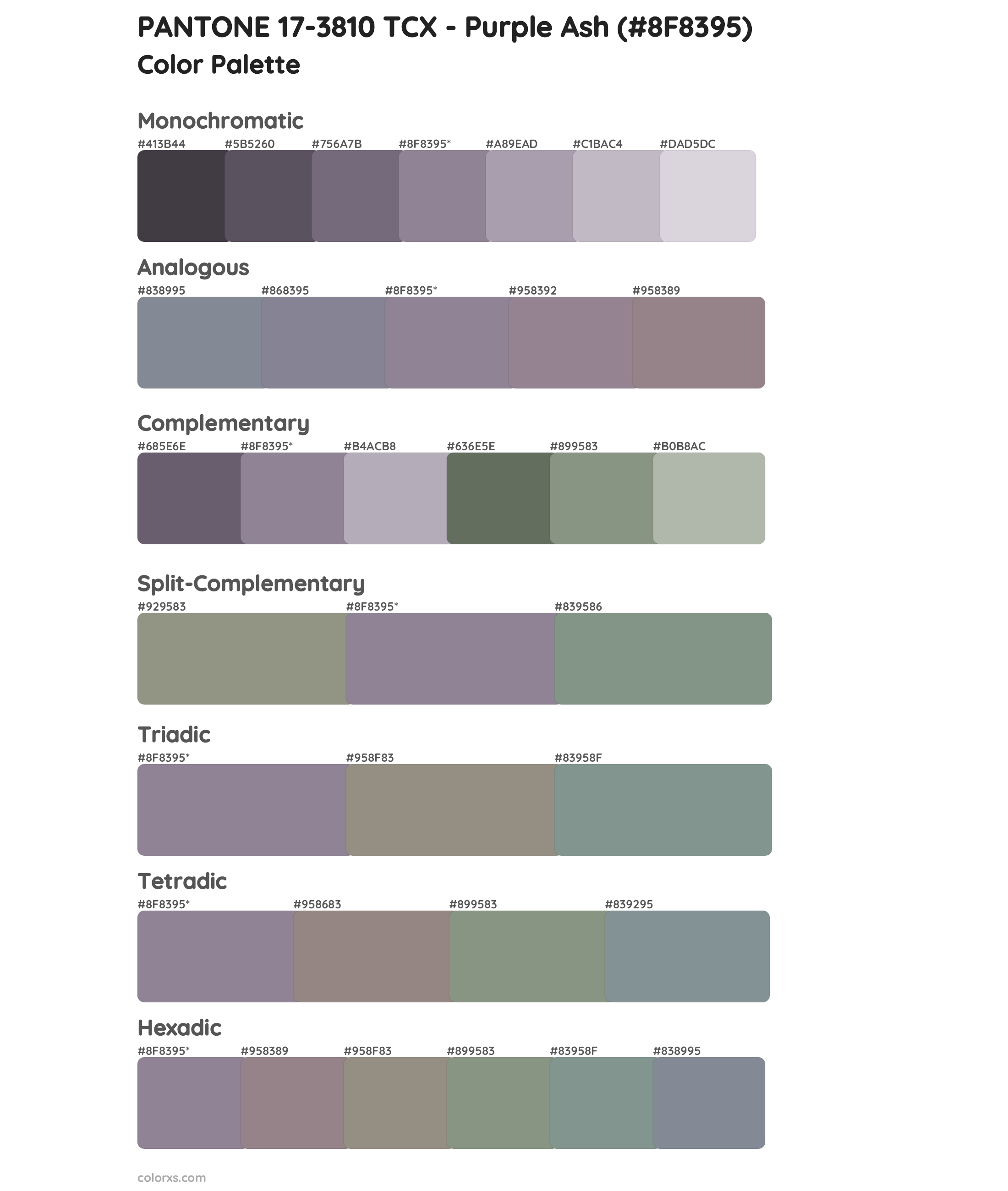 PANTONE 17-3810 TCX - Purple Ash Color Scheme Palettes