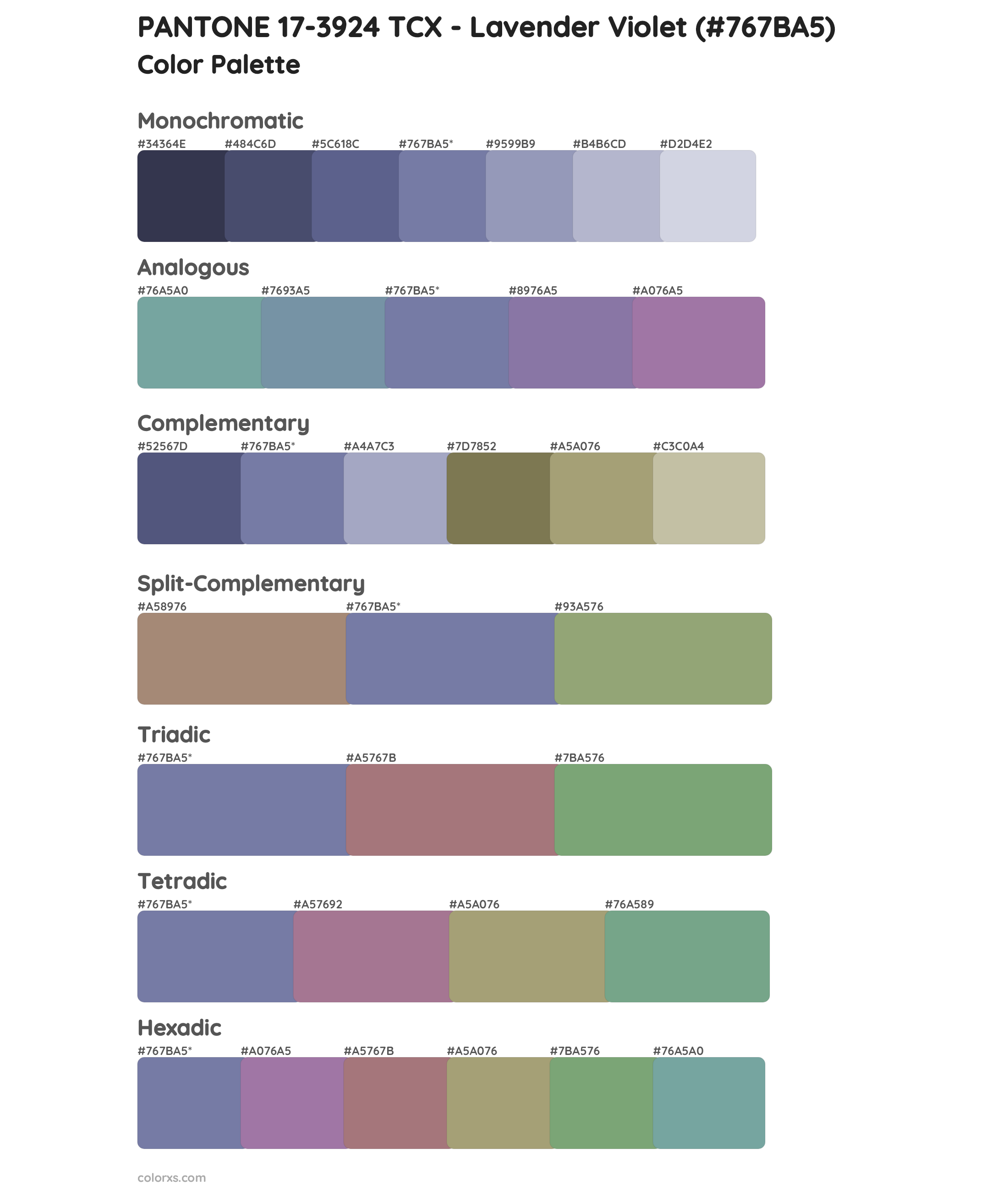 PANTONE 17-3924 TCX - Lavender Violet Color Scheme Palettes