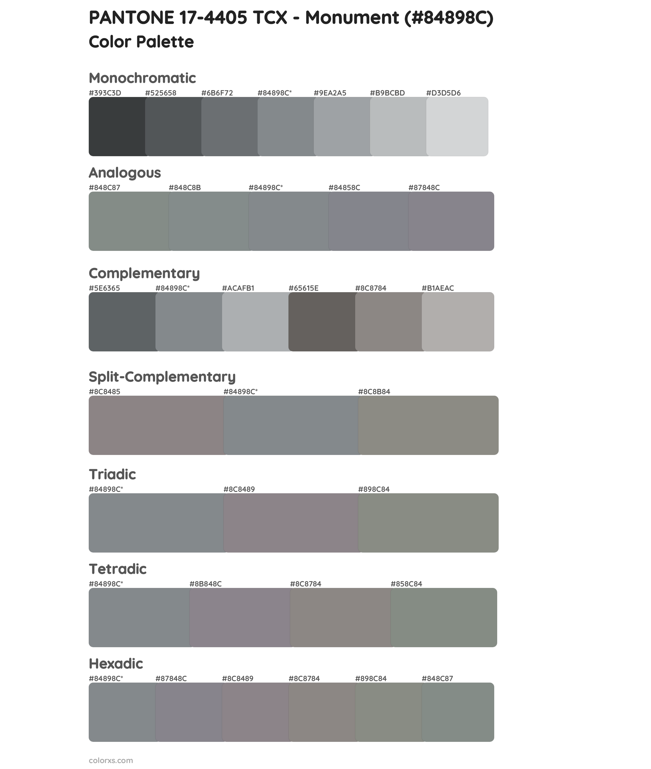 PANTONE 17-4405 TCX - Monument Color Scheme Palettes