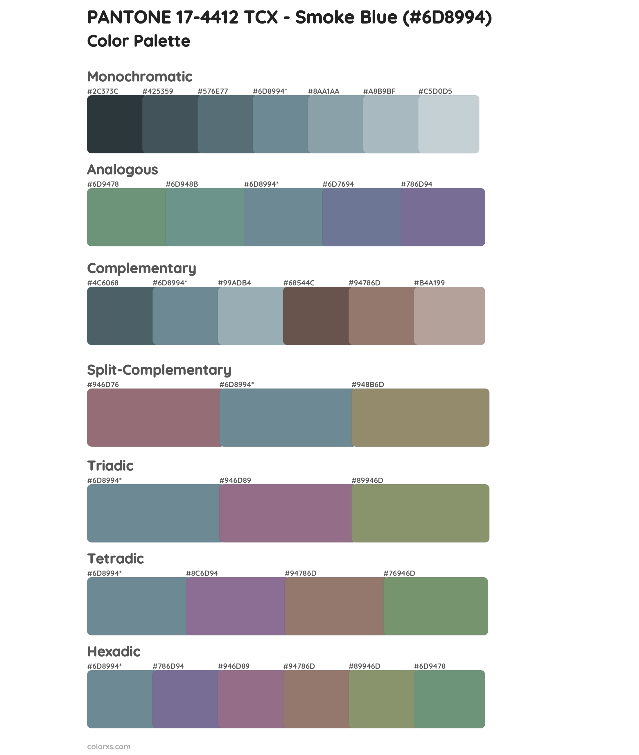 PANTONE 17-4412 TCX - Smoke Blue Color Scheme Palettes