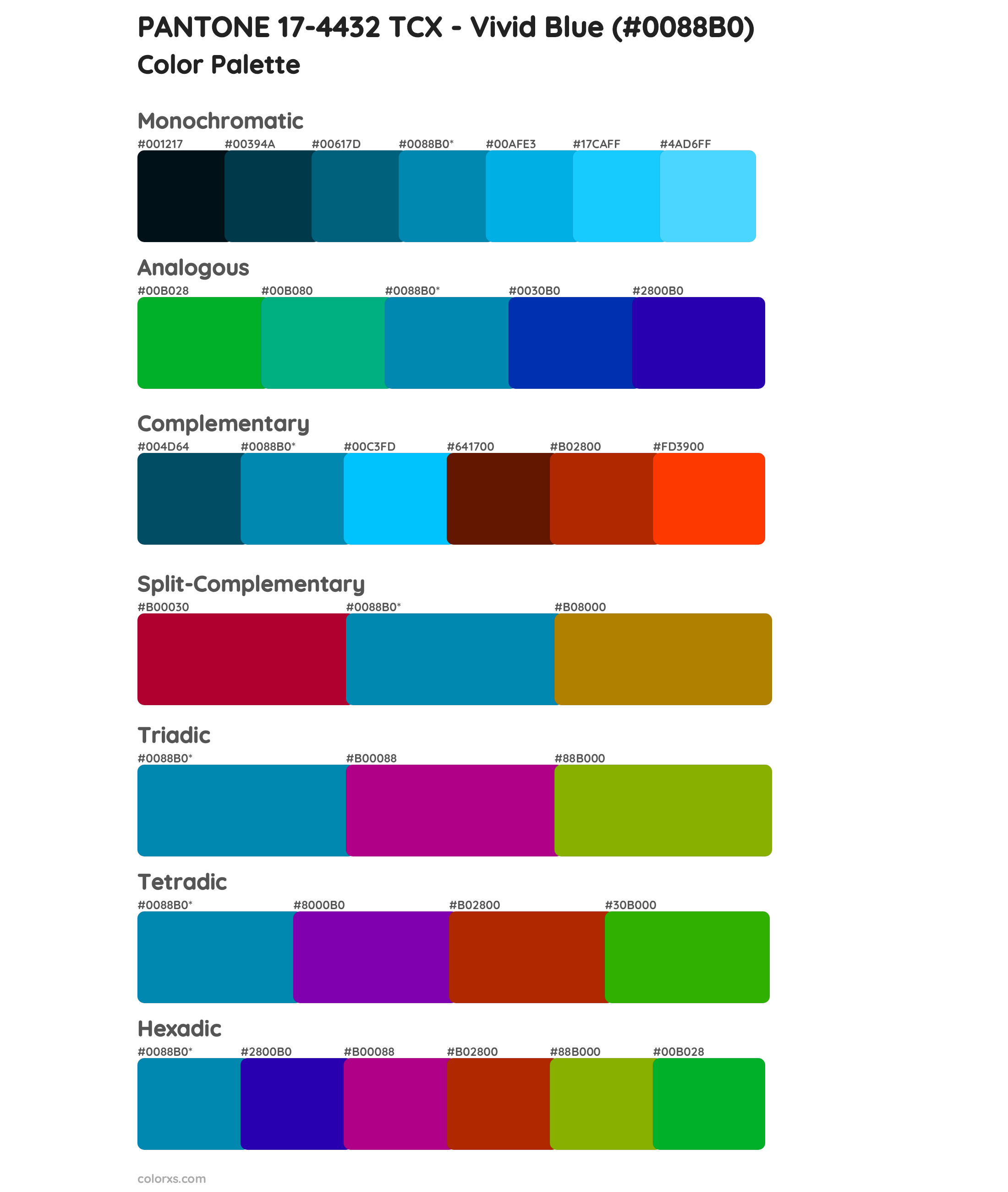 PANTONE 17-4432 TCX - Vivid Blue Color Scheme Palettes