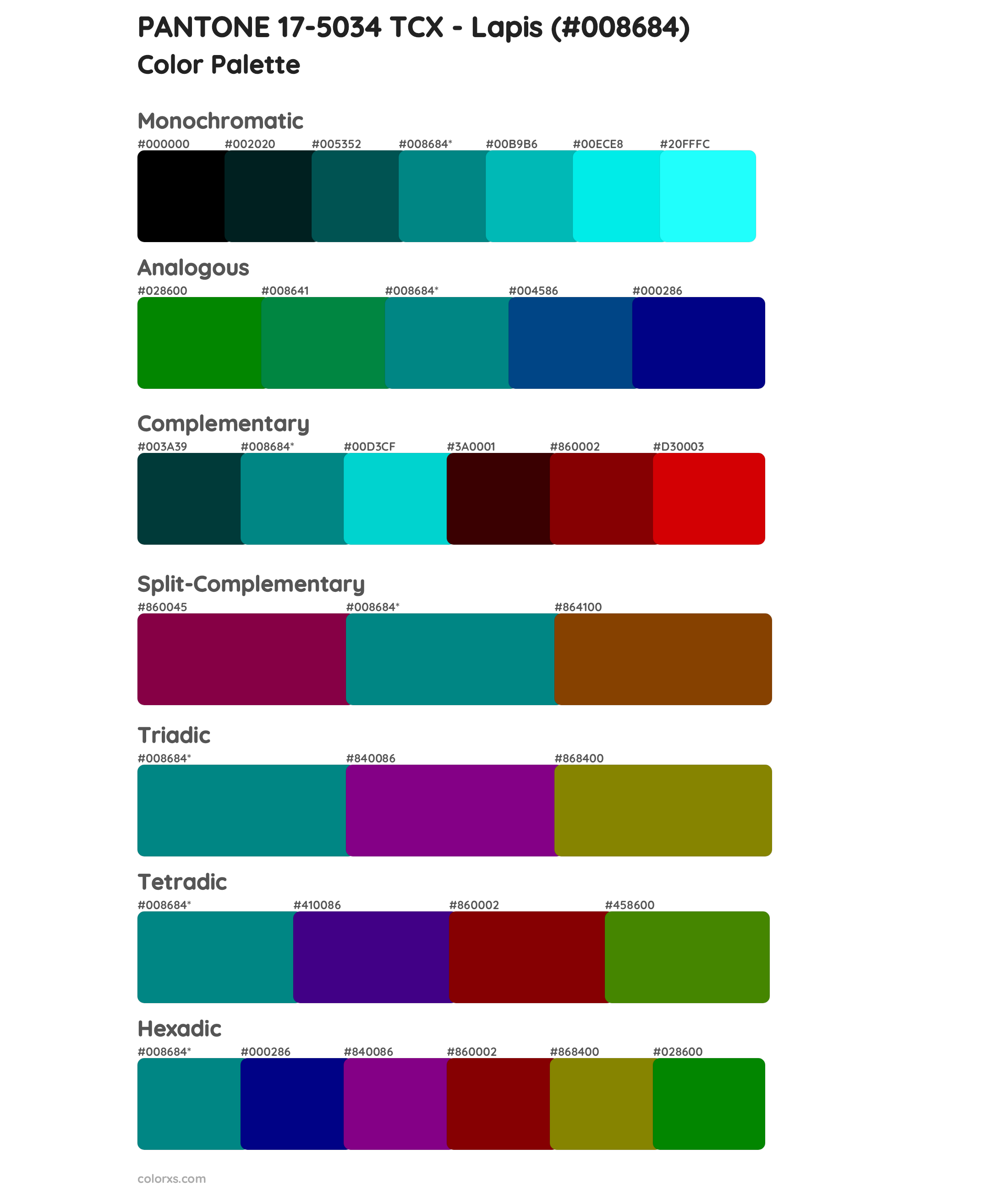 PANTONE 17-5034 TCX - Lapis Color Scheme Palettes