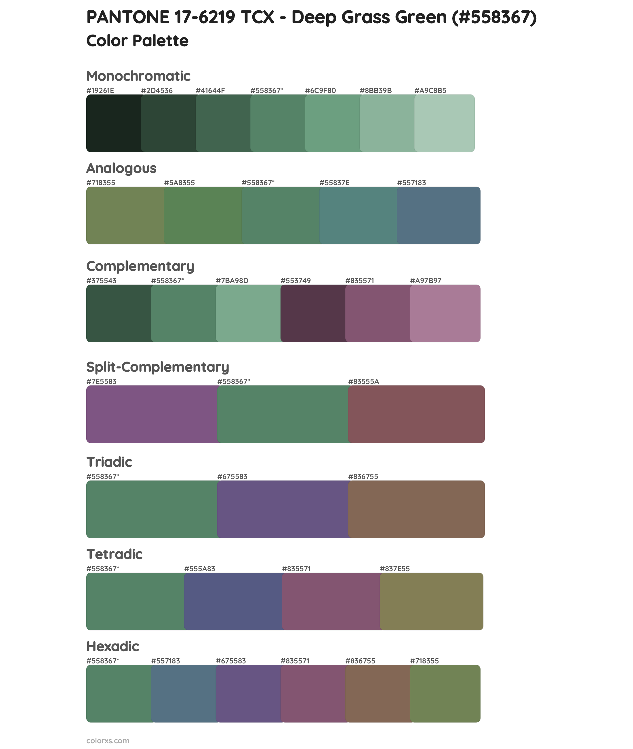 PANTONE 17-6219 TCX - Deep Grass Green Color Scheme Palettes