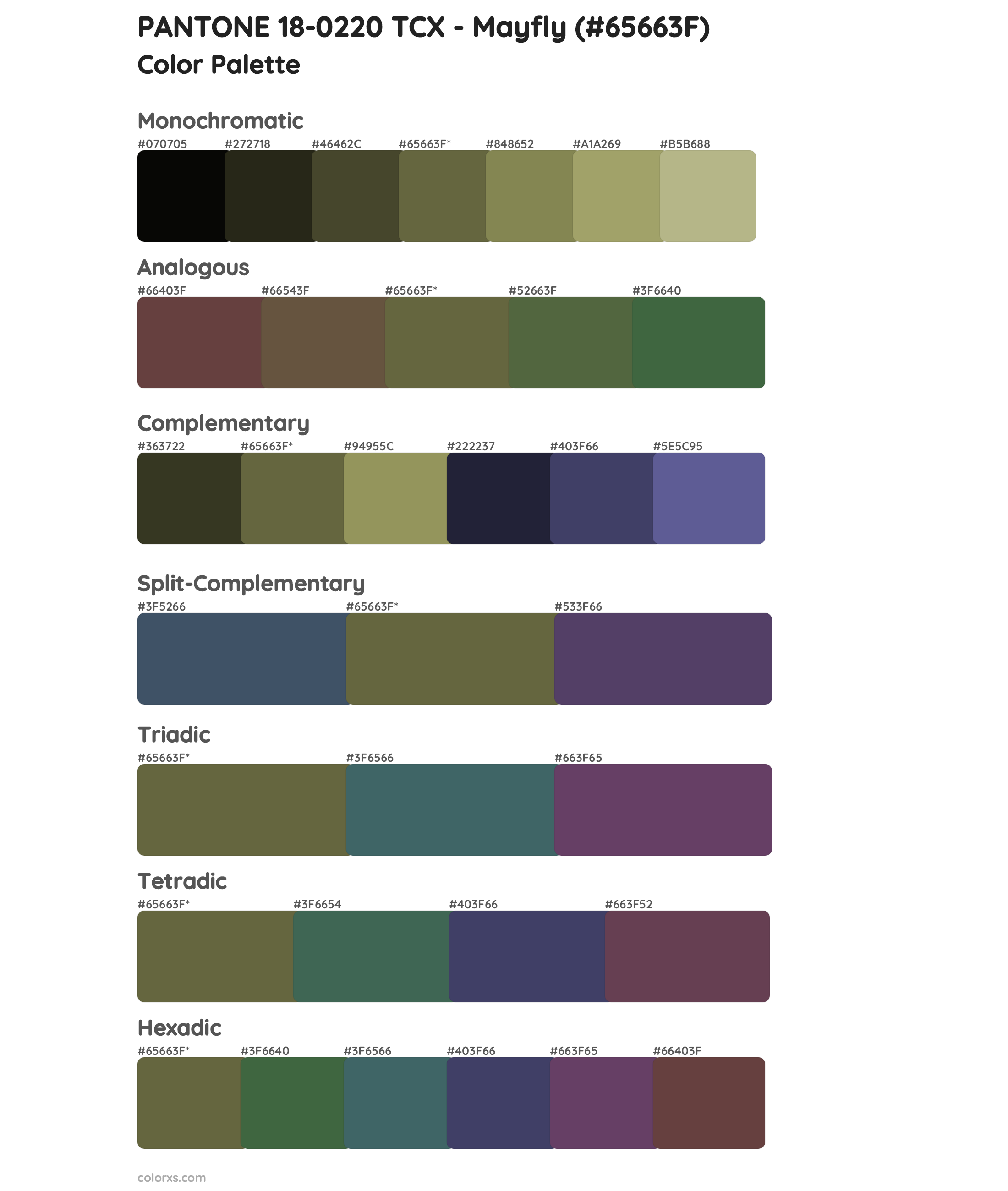 PANTONE 18-0220 TCX - Mayfly Color Scheme Palettes