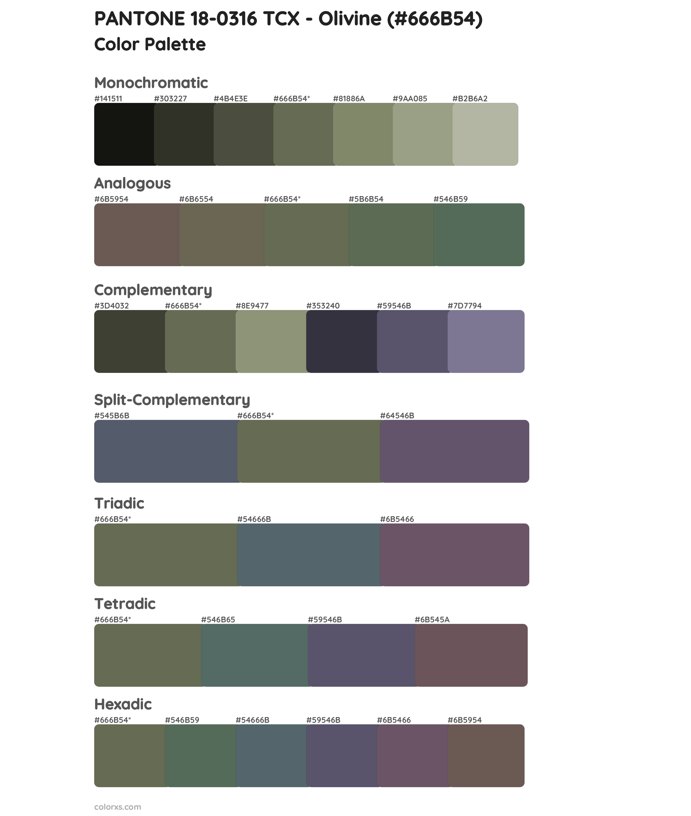 PANTONE 18-0316 TCX - Olivine Color Scheme Palettes