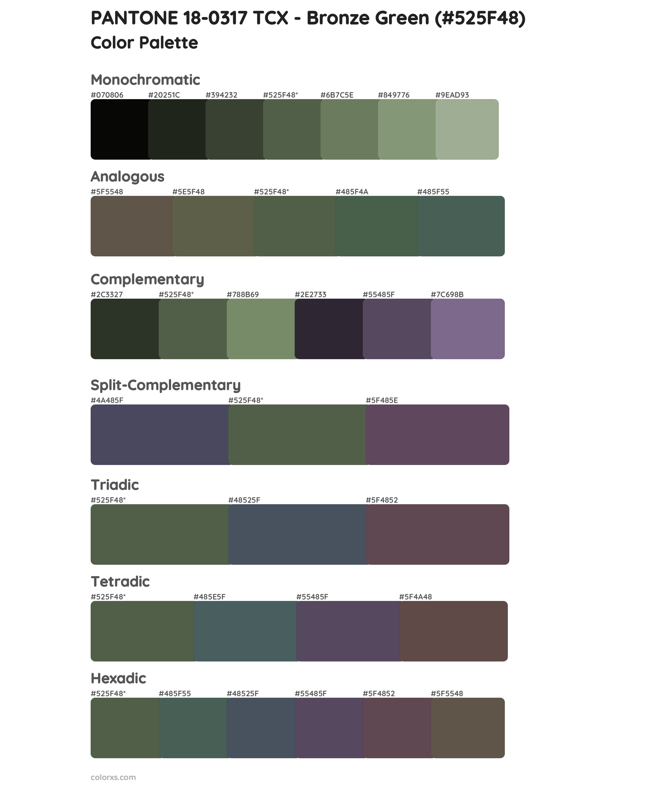 PANTONE 18-0317 TCX - Bronze Green Color Scheme Palettes