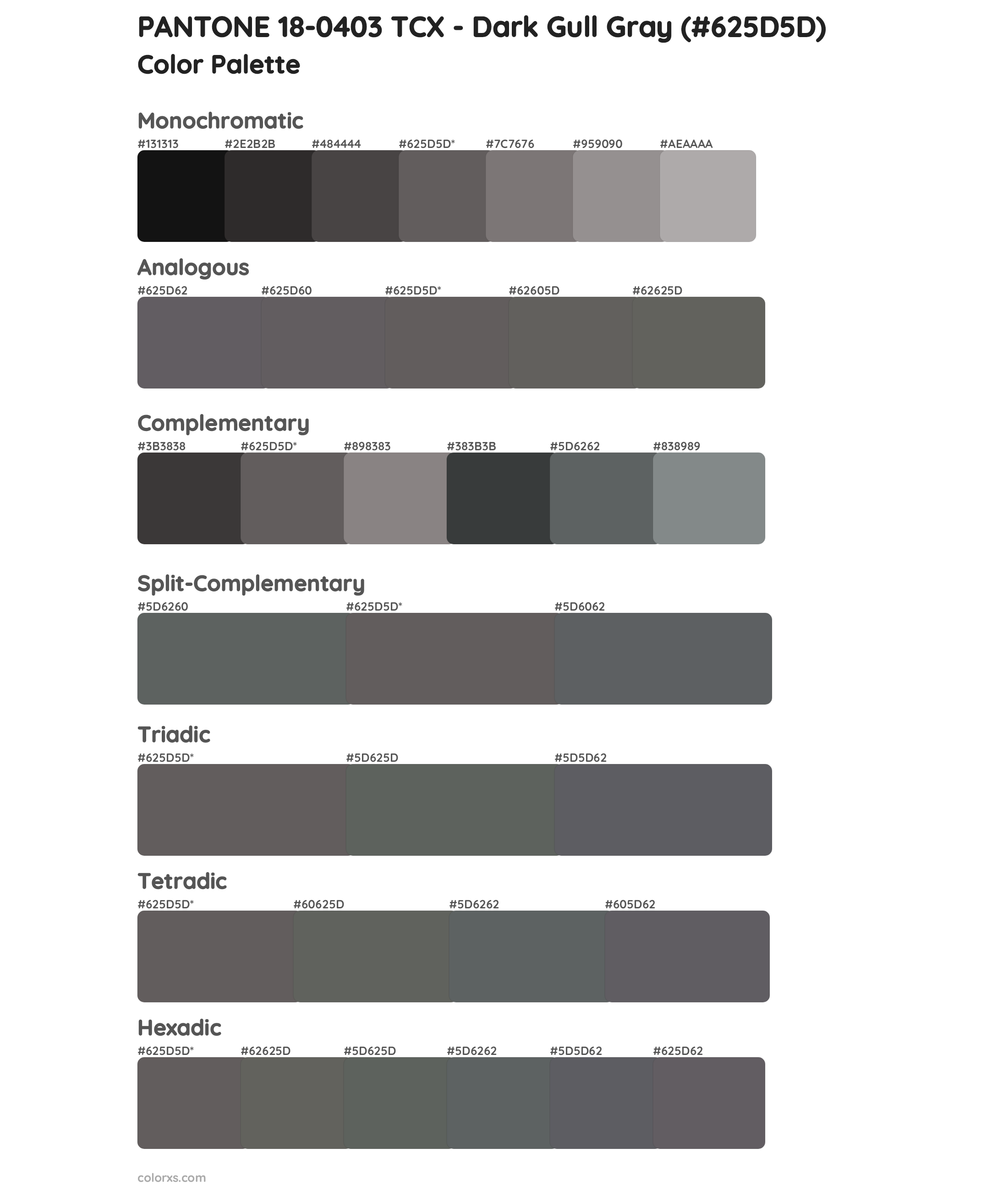 PANTONE 18-0403 TCX - Dark Gull Gray Color Scheme Palettes