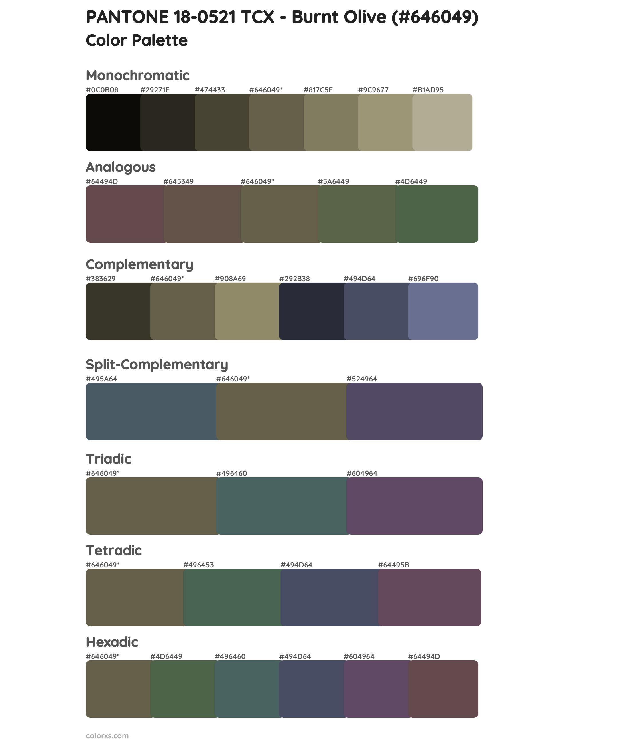 PANTONE 18-0521 TCX - Burnt Olive Color Scheme Palettes