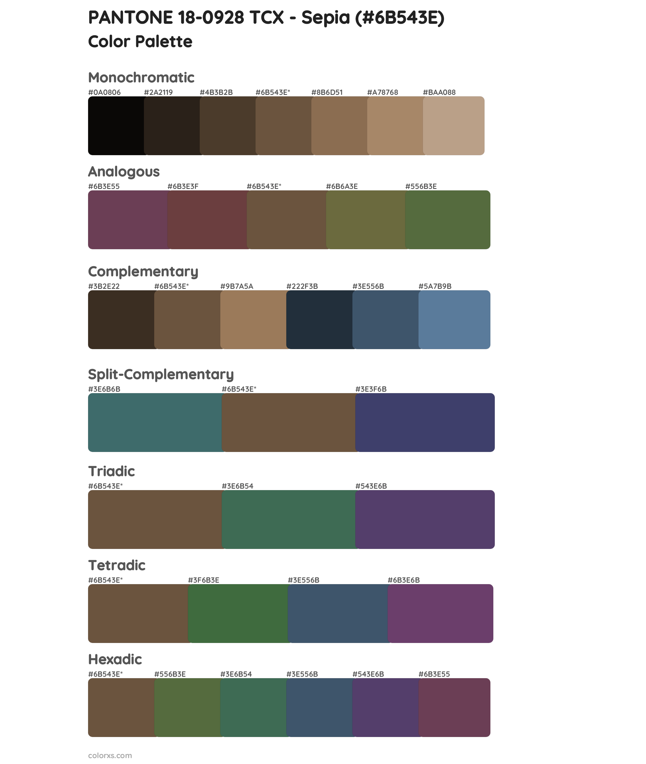 PANTONE 18-0928 TCX - Sepia Color Scheme Palettes