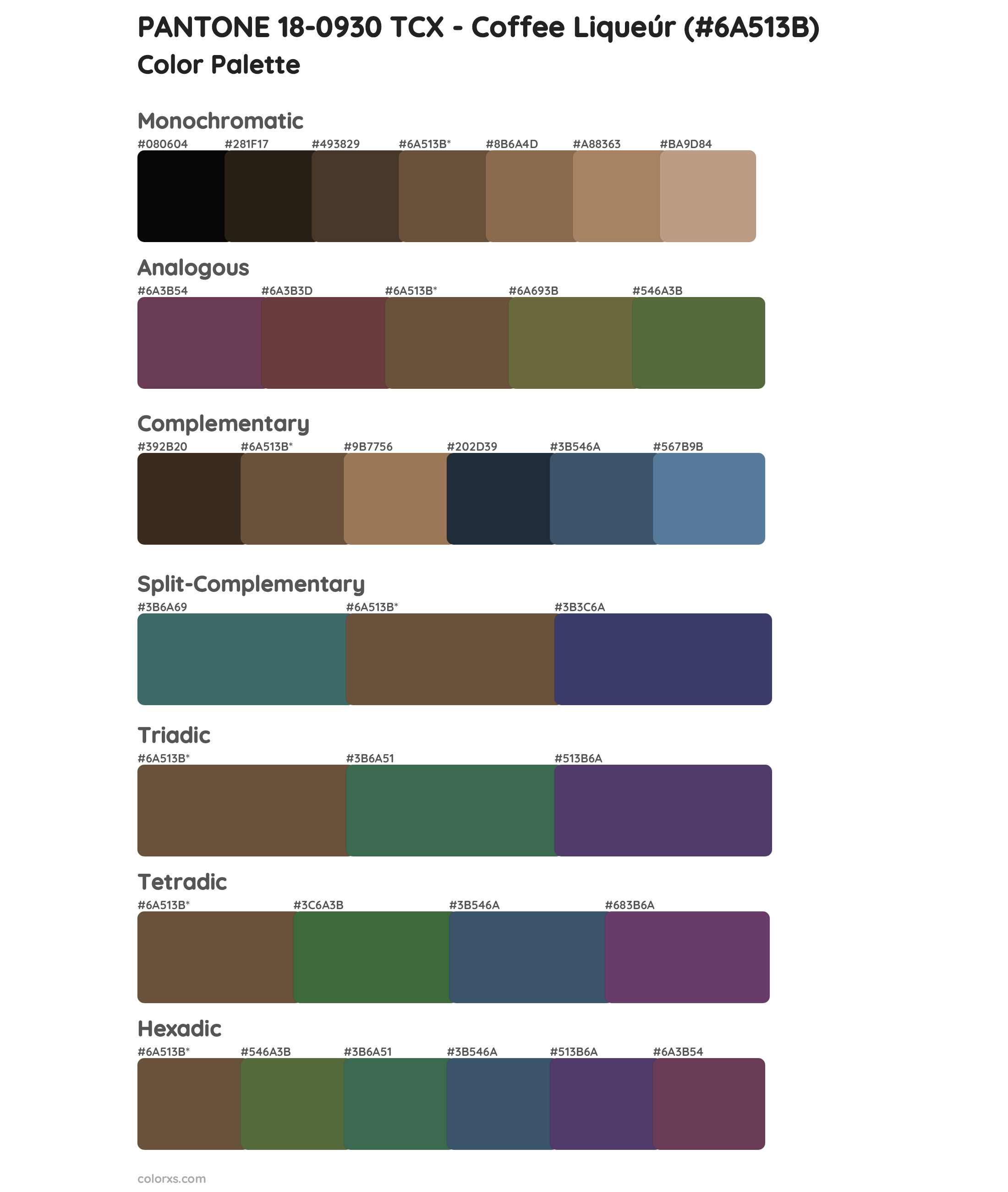 PANTONE 18-0930 TCX - Coffee Liqueúr Color Scheme Palettes