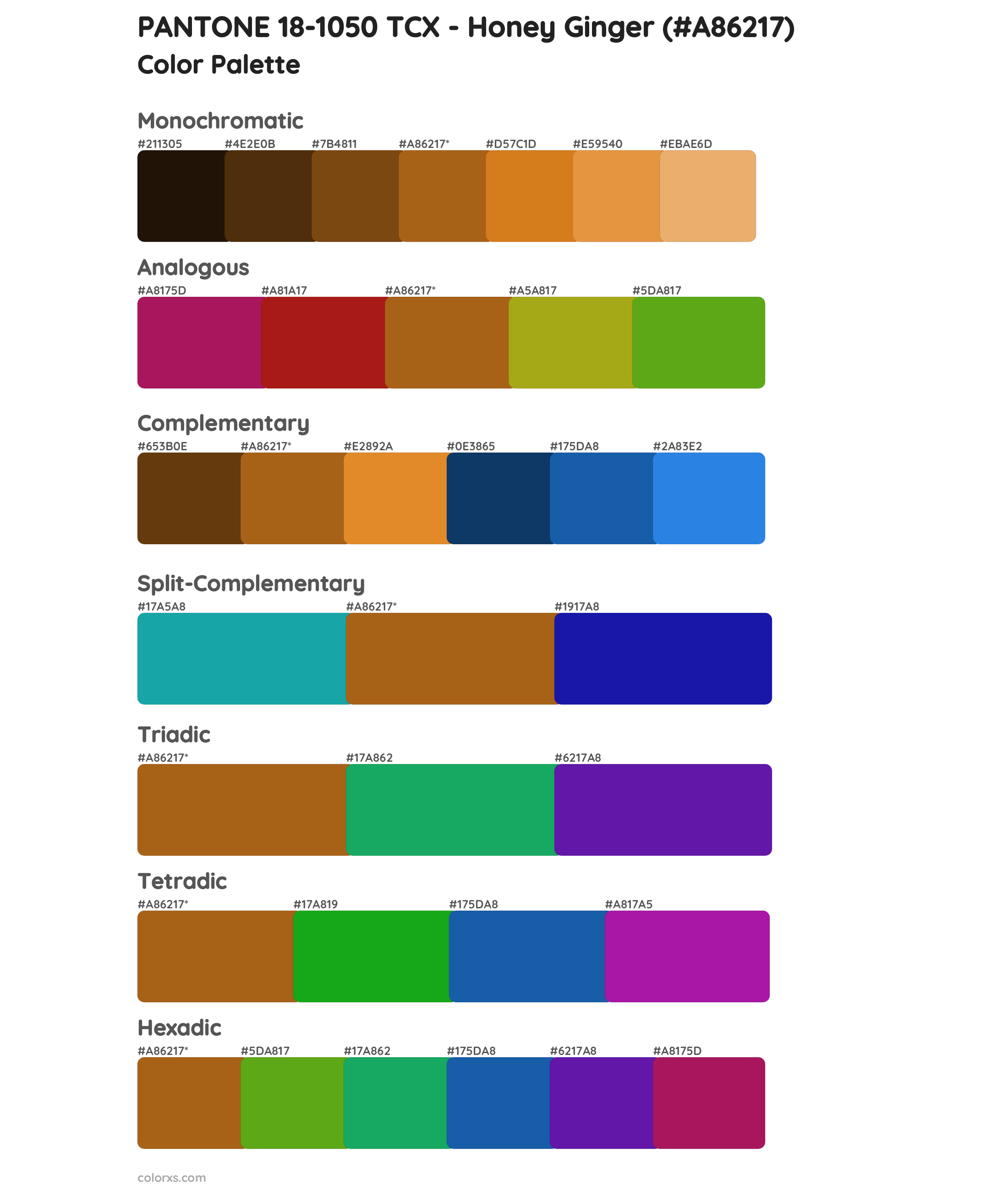 PANTONE 18-1050 TCX - Honey Ginger Color Scheme Palettes