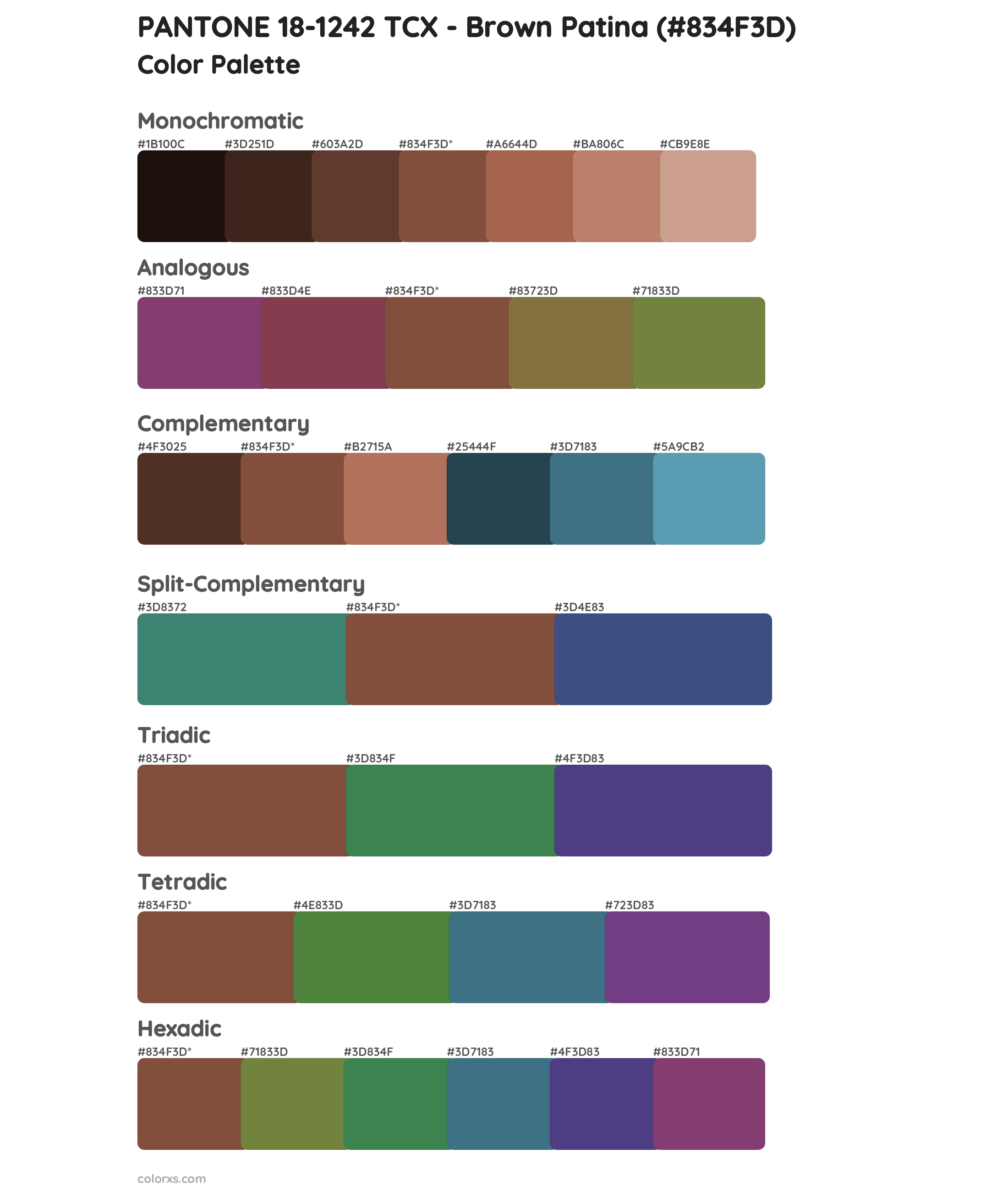 PANTONE 18-1242 TCX - Brown Patina Color Scheme Palettes