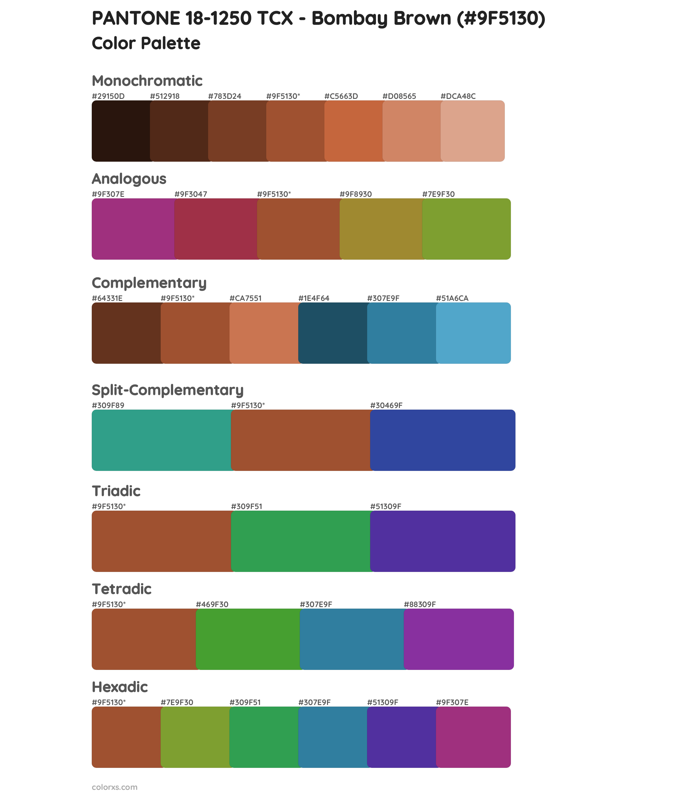 PANTONE 18-1250 TCX - Bombay Brown Color Scheme Palettes