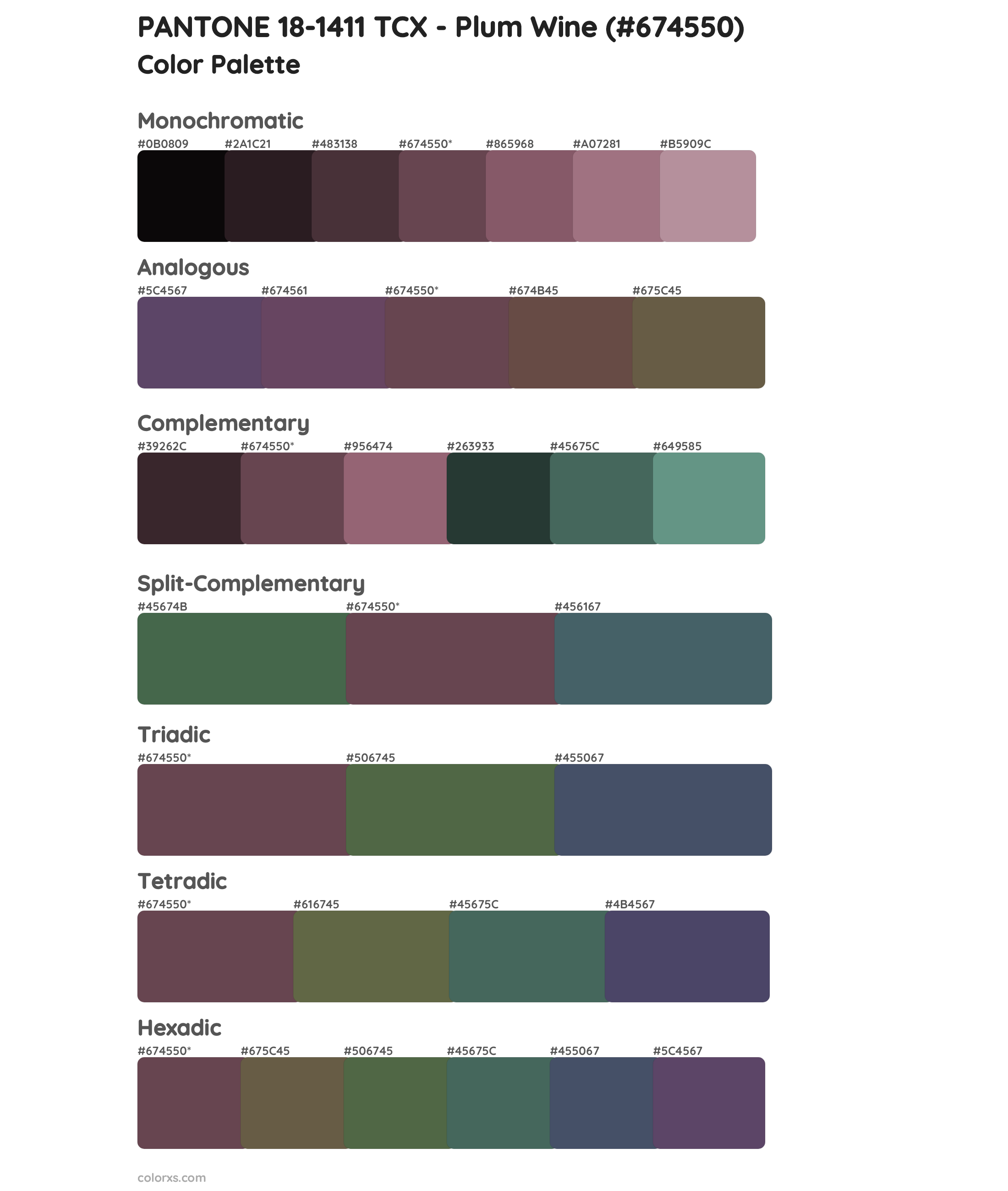 PANTONE 18-1411 TCX - Plum Wine Color Scheme Palettes