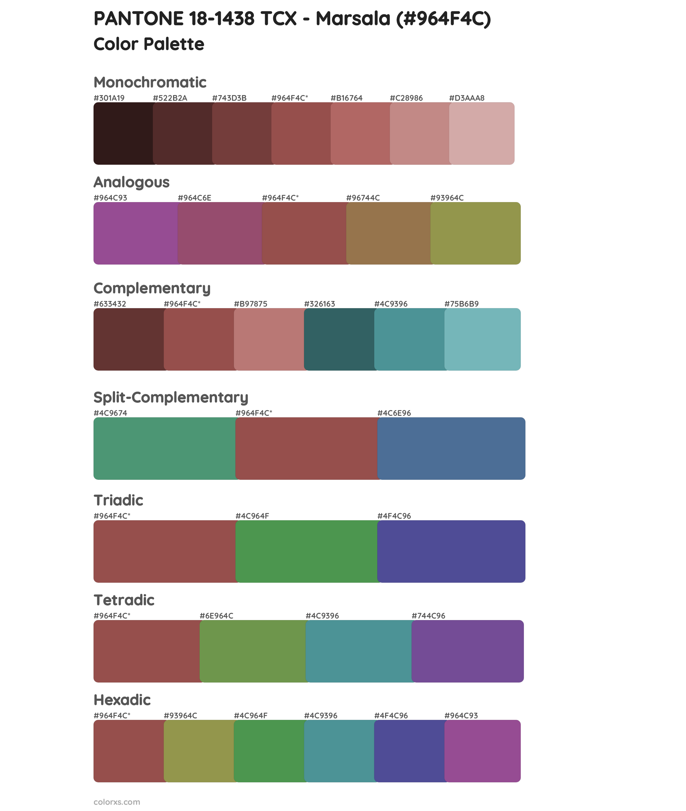 PANTONE 18-1438 TCX - Marsala Color Scheme Palettes