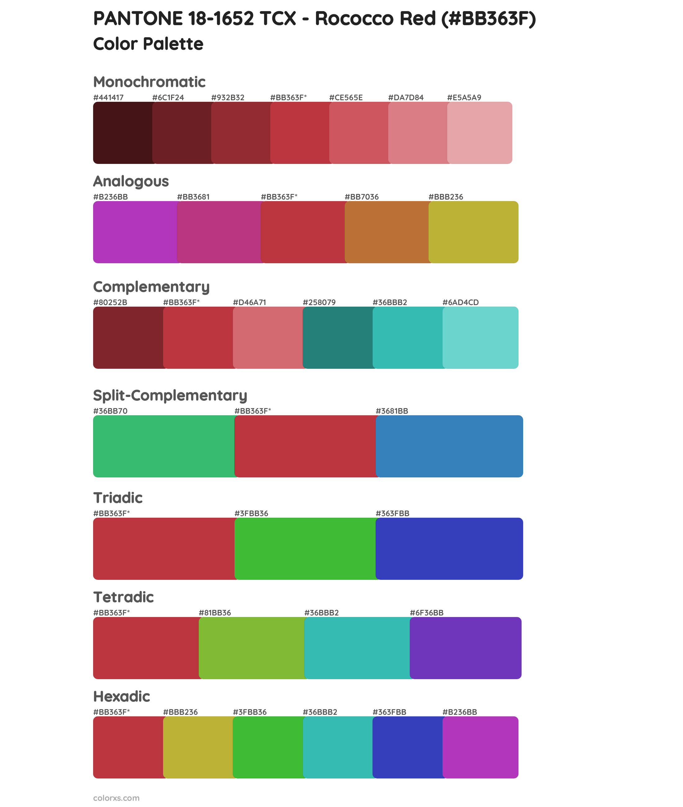 PANTONE 18-1652 TCX - Rococco Red Color Scheme Palettes