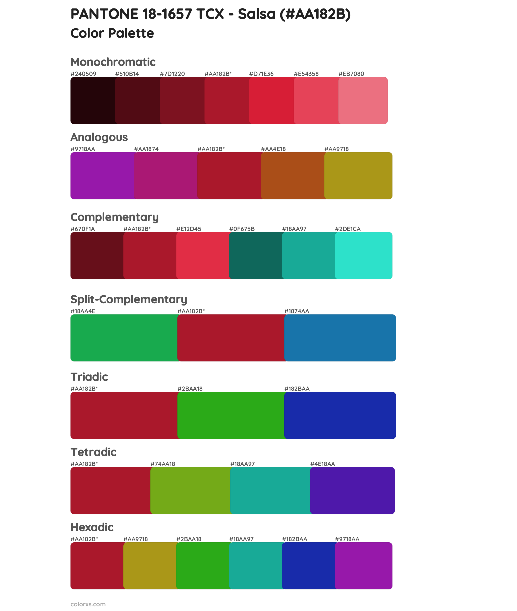 PANTONE 18-1657 TCX - Salsa color palettes - colorxs.com