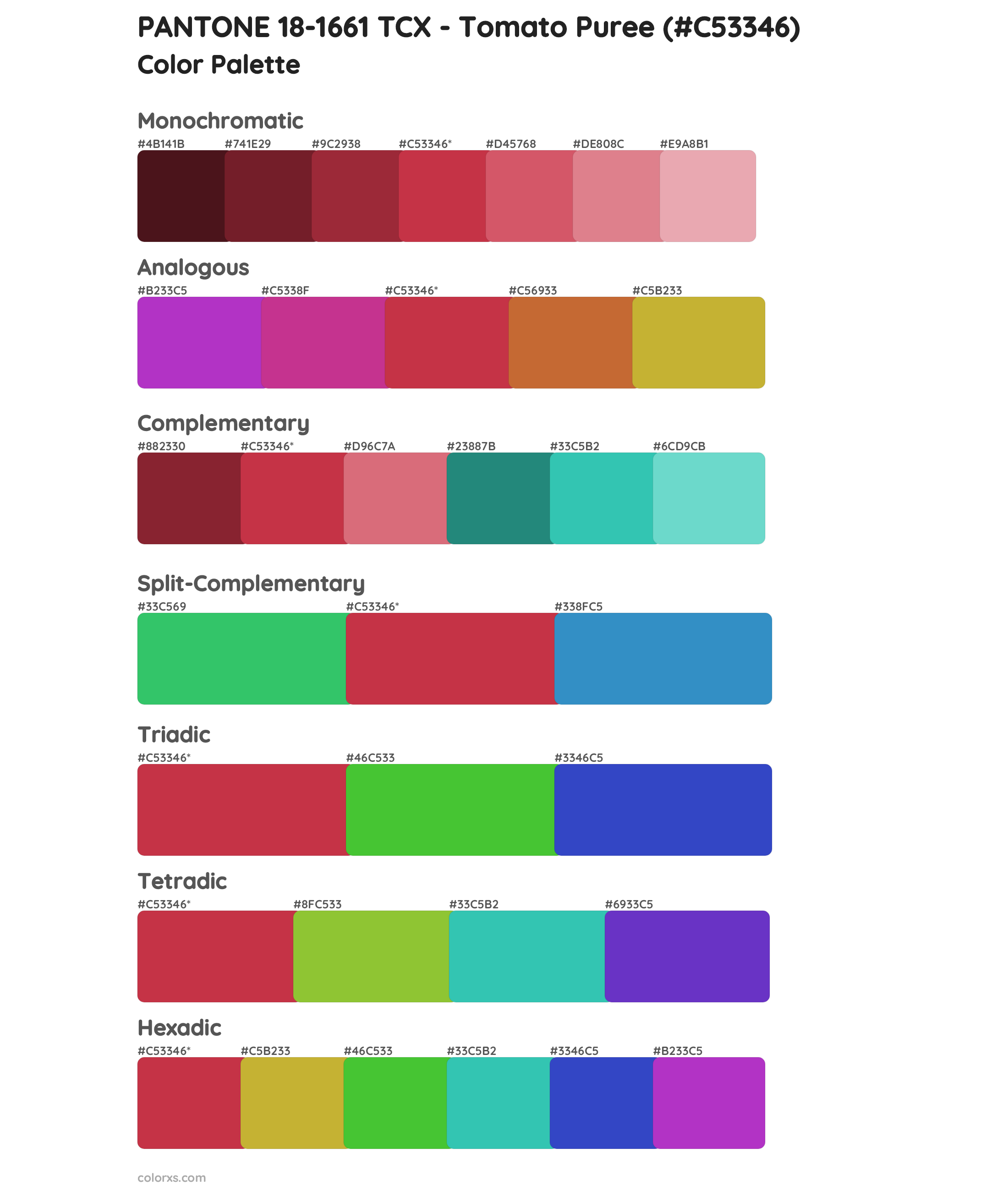 PANTONE 18-1661 TCX - Tomato Puree Color Scheme Palettes