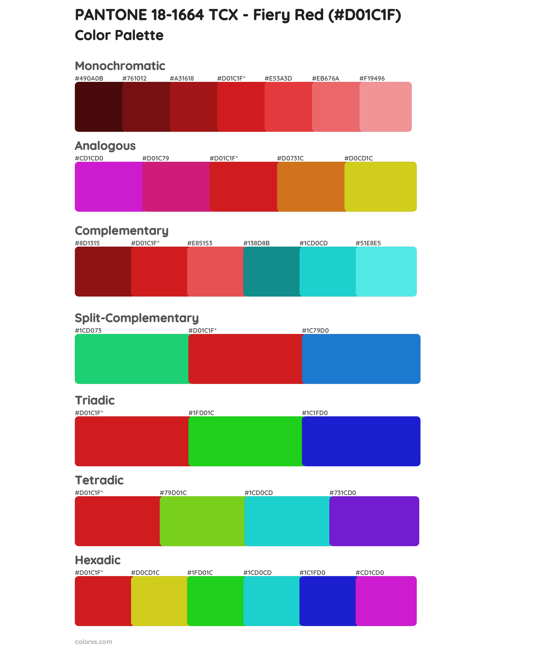 PANTONE 18-1664 TCX - Fiery Red color palettes - colorxs.com