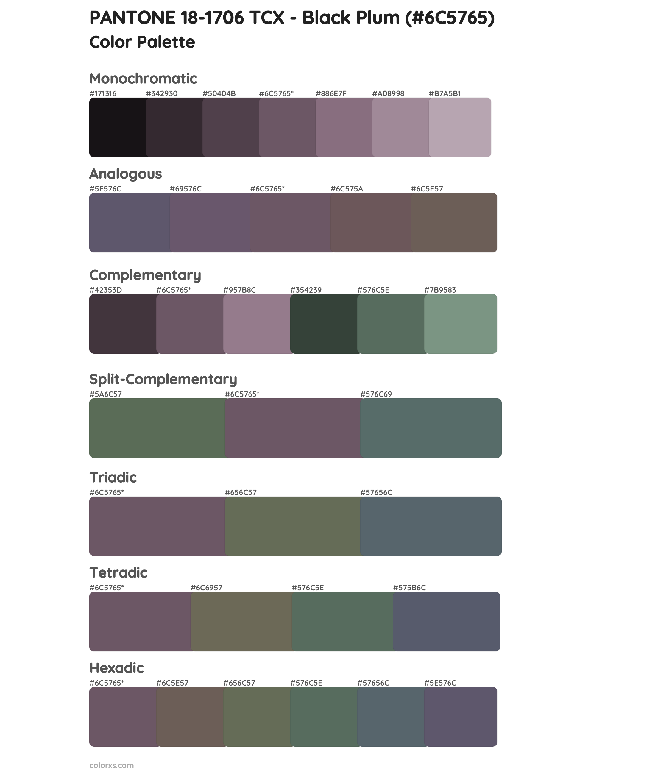 PANTONE 18-1706 TCX - Black Plum Color Scheme Palettes