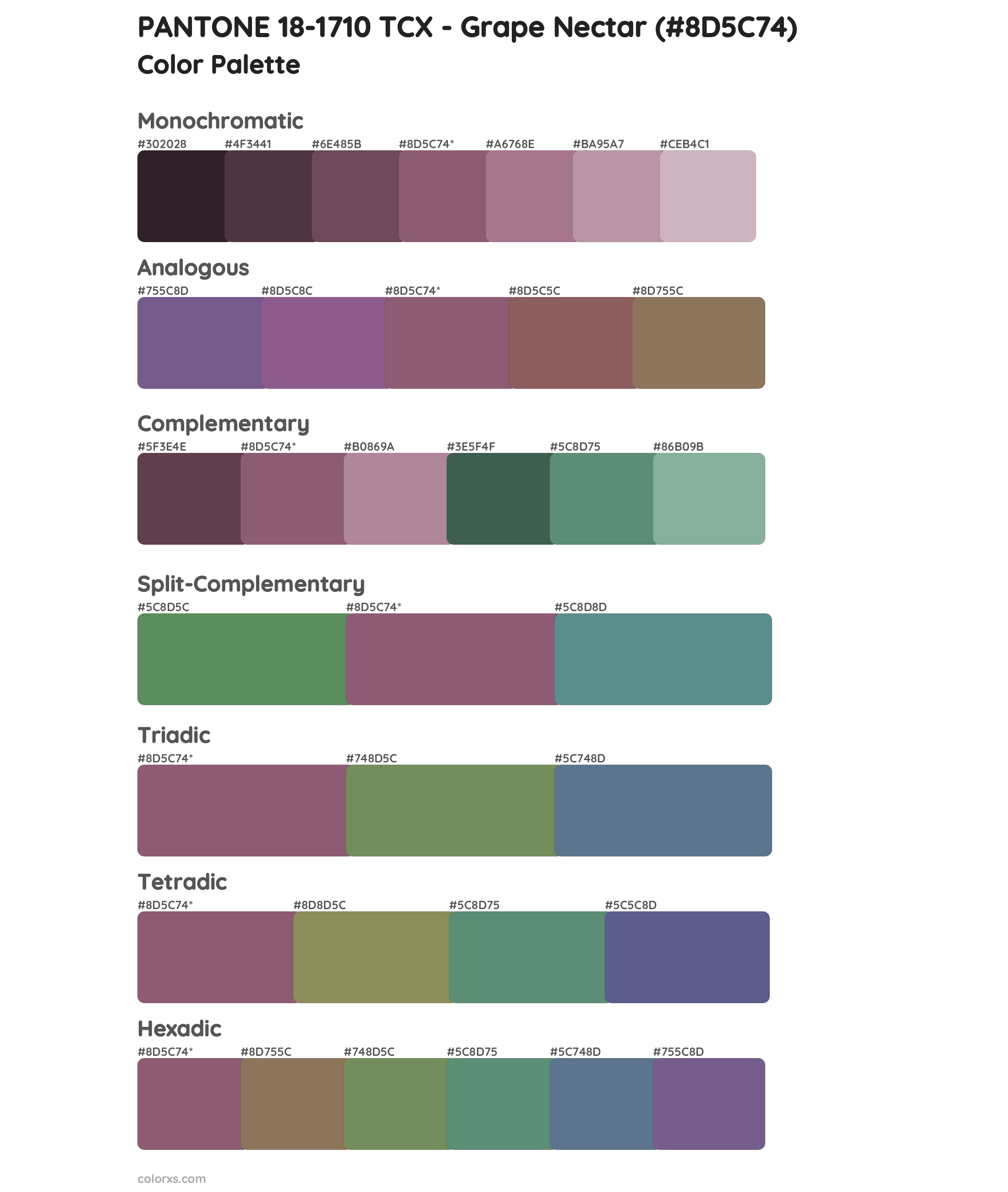 PANTONE 18-1710 TCX - Grape Nectar Color Scheme Palettes