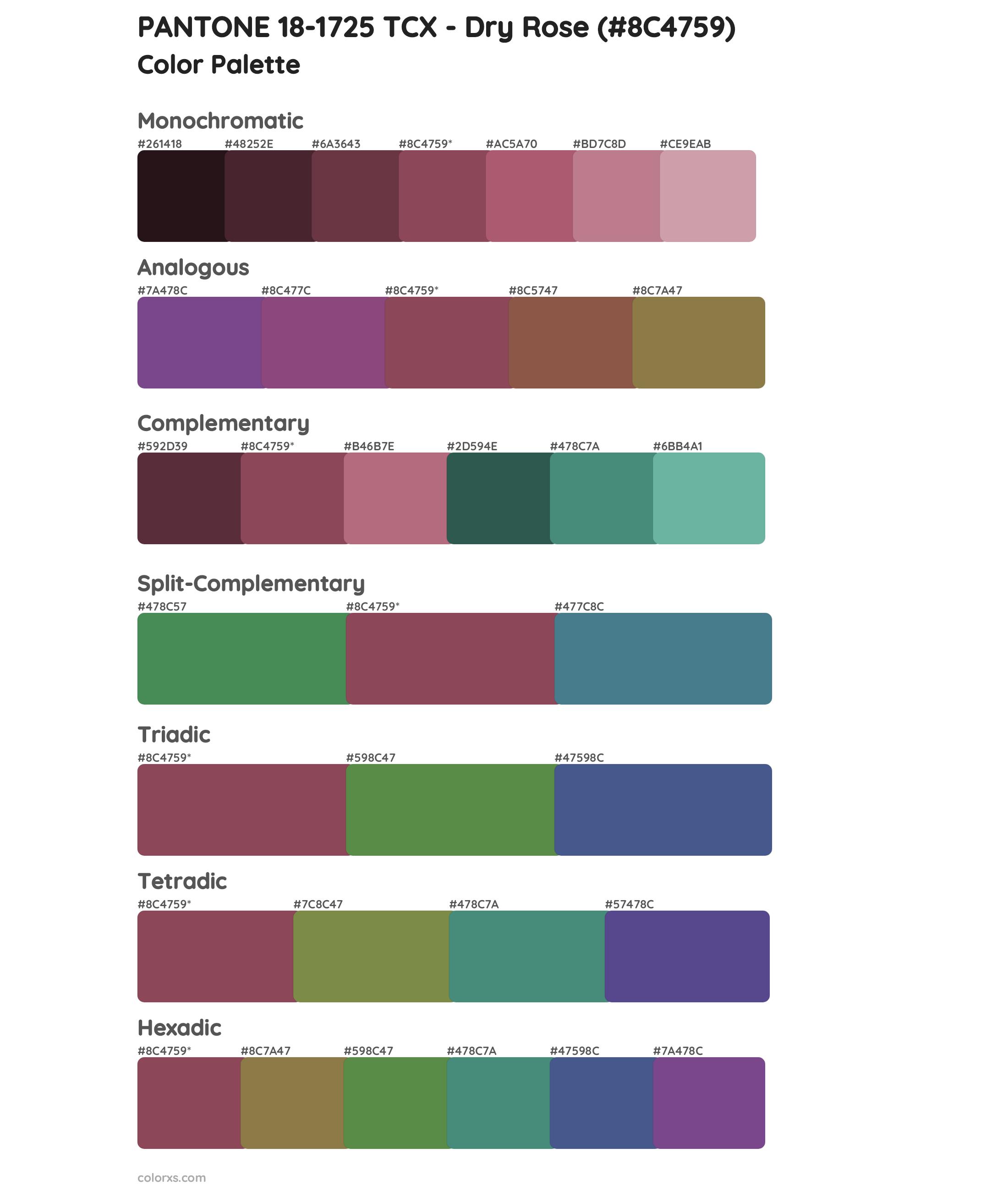 PANTONE 18-1725 TCX - Dry Rose Color Scheme Palettes