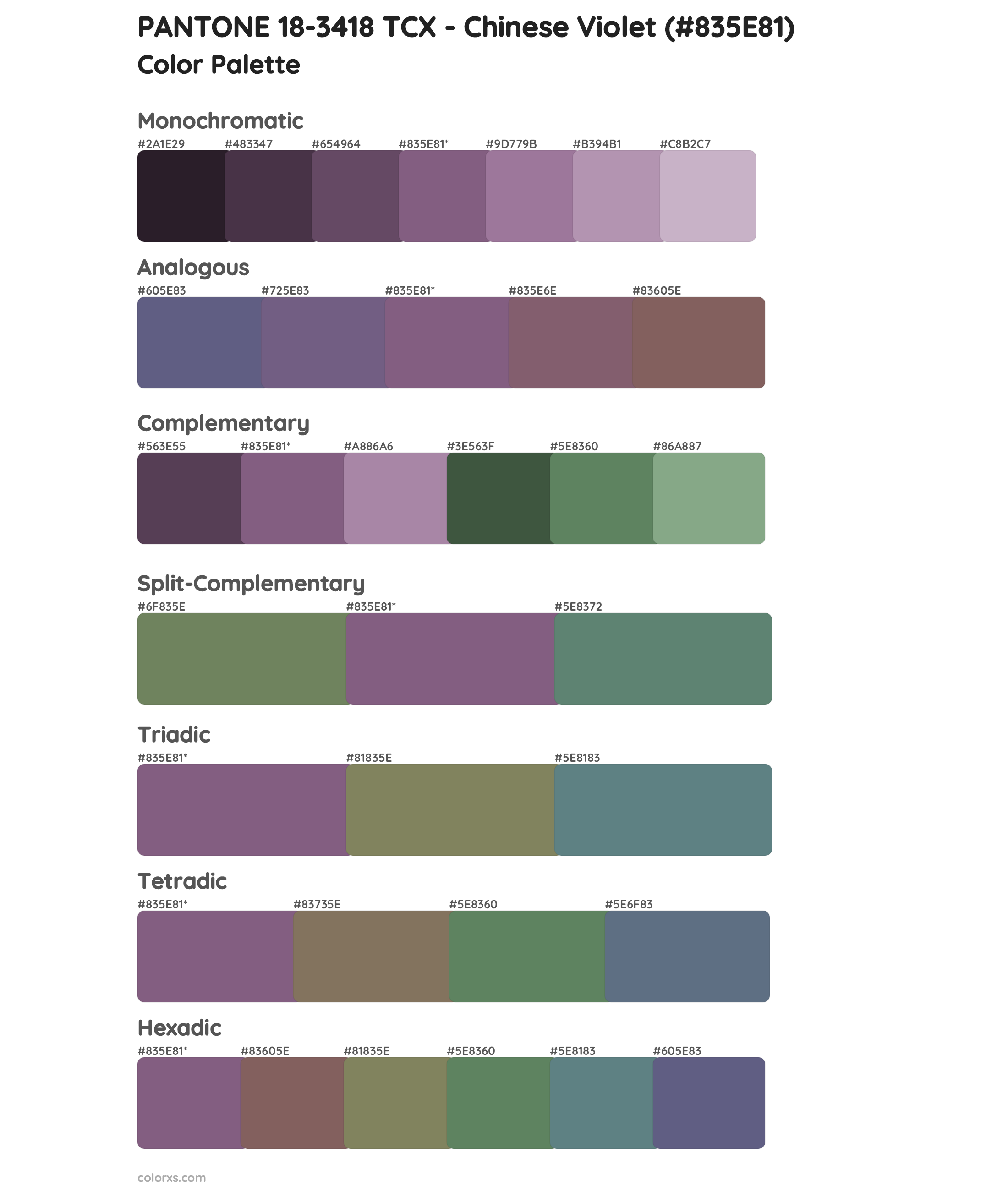 PANTONE 18-3418 TCX - Chinese Violet Color Scheme Palettes