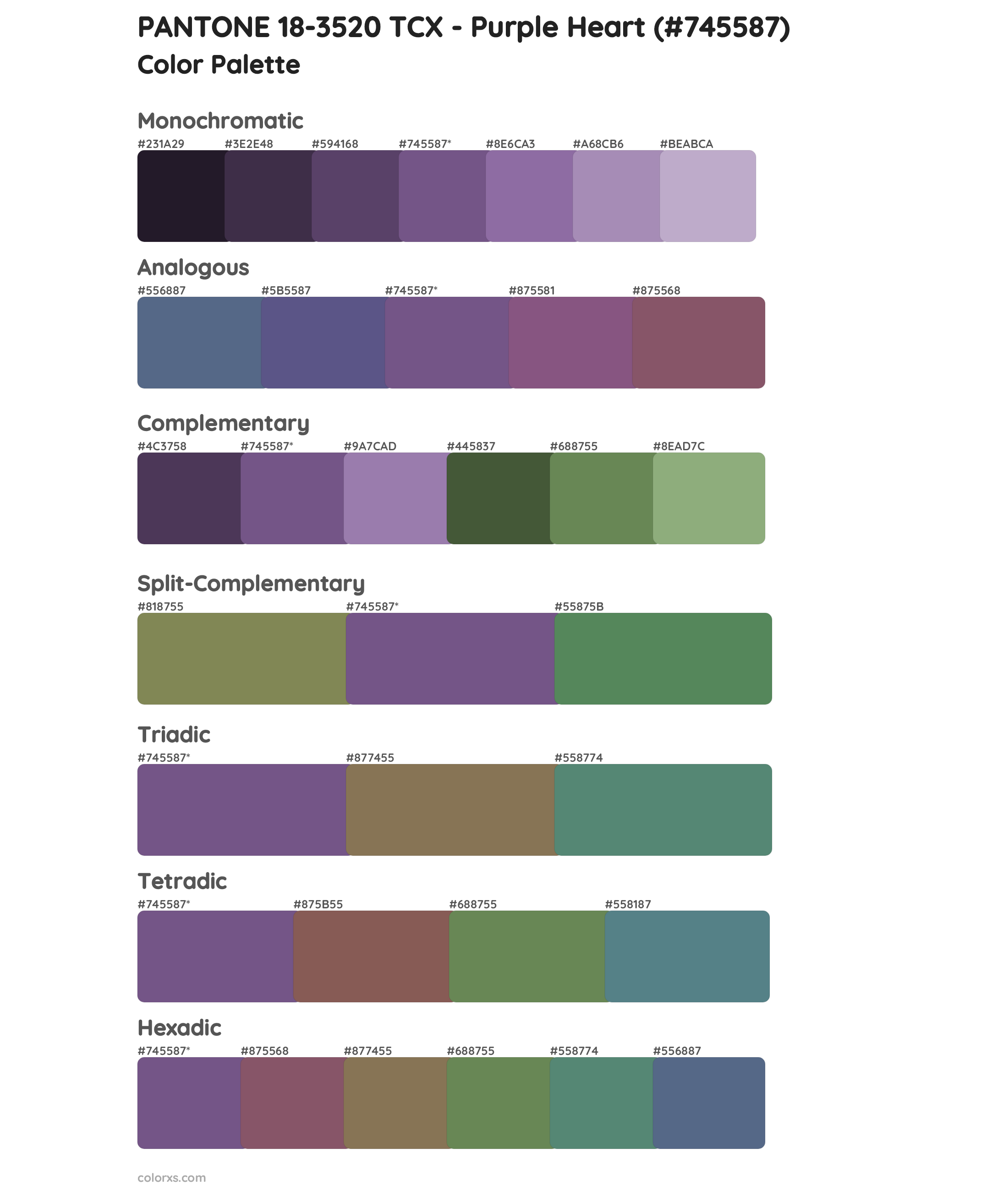 PANTONE 18-3520 TCX - Purple Heart Color Scheme Palettes