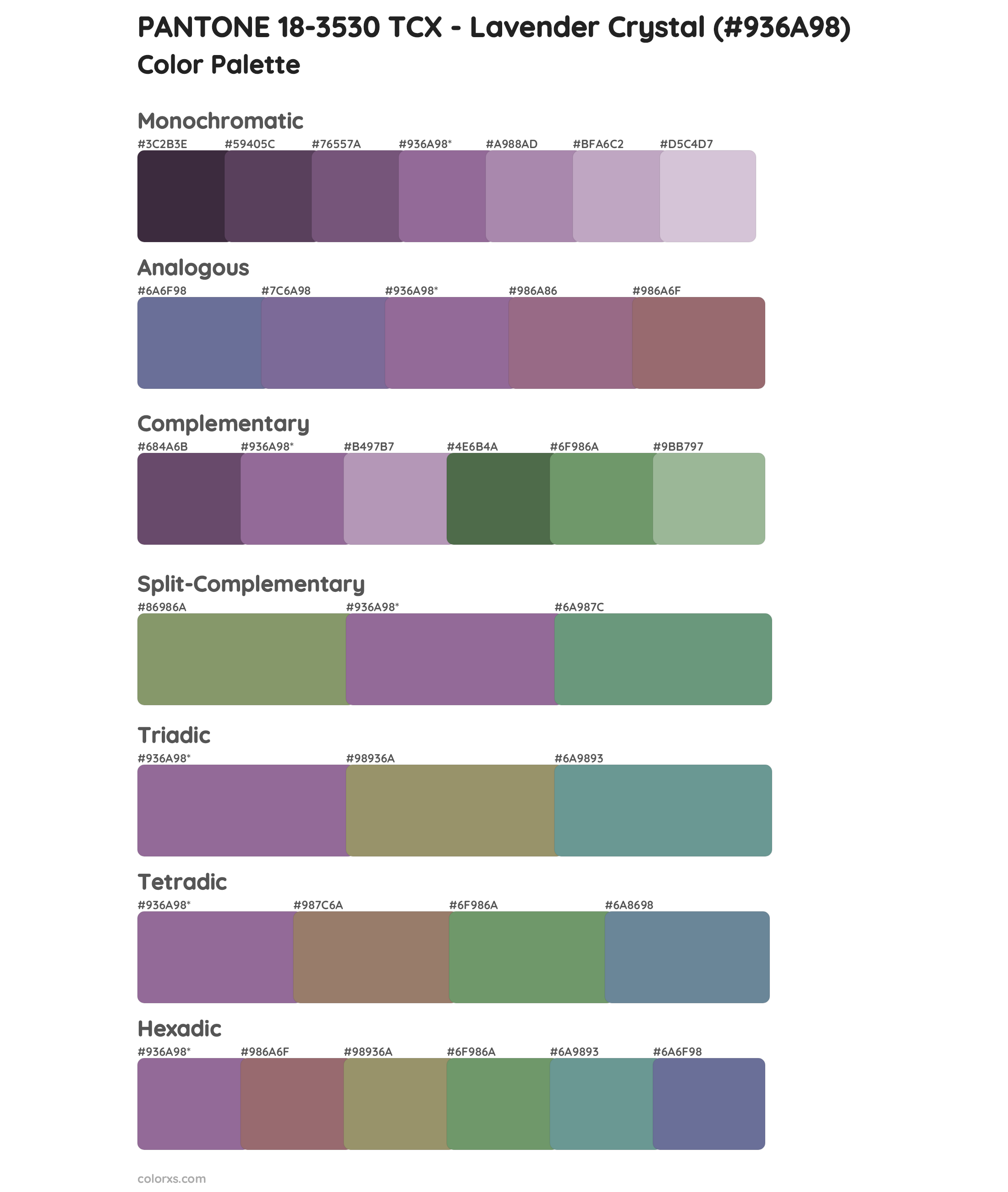 PANTONE 18-3530 TCX - Lavender Crystal Color Scheme Palettes